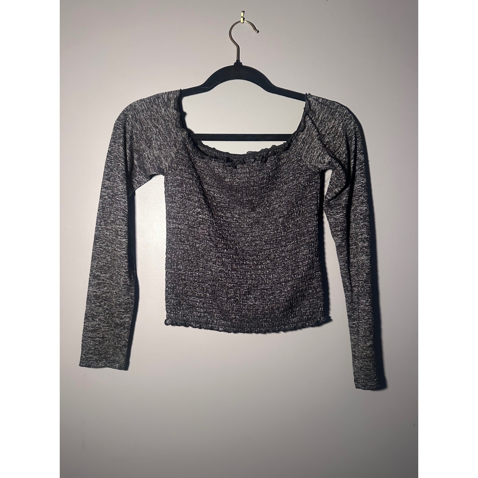 Hollister Womens Gray Smocked Off The Shoulder Top Size S