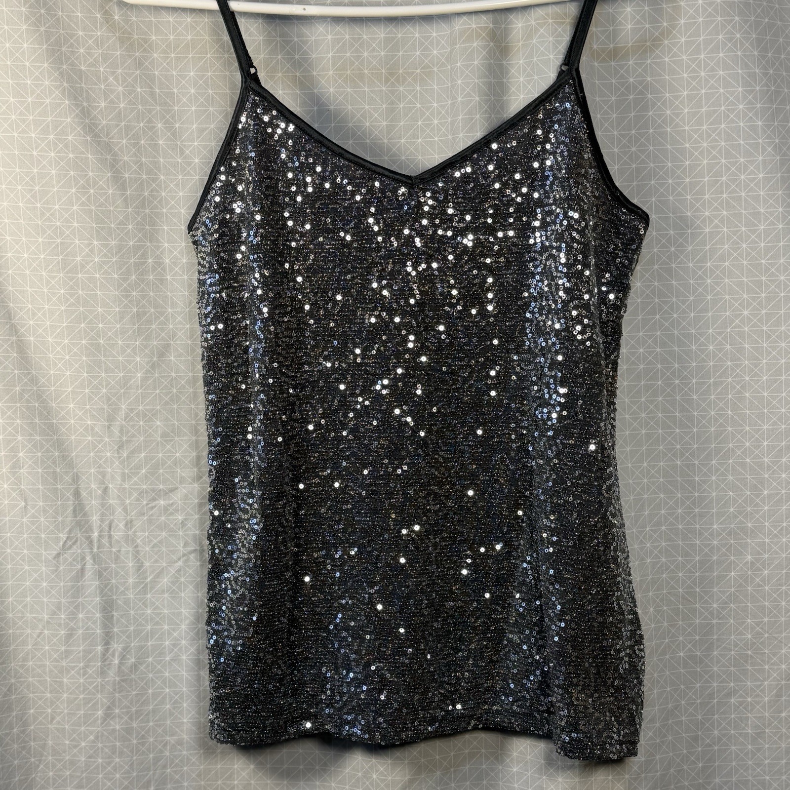 Express Cami Womens M Adjustable Strap Grey Sequence Y2K Goth coquette Party