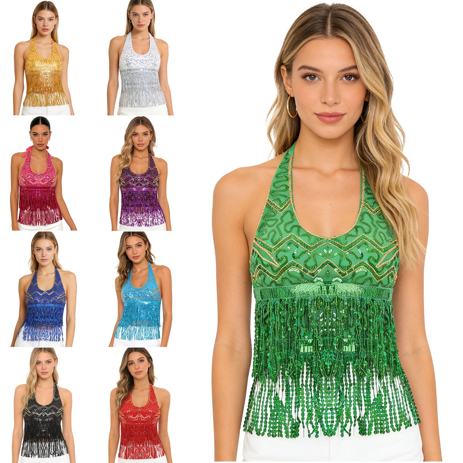 Women Belly Dance Fringe Top Halter Bra Dance Wear Show Costumes Halter Bra Top