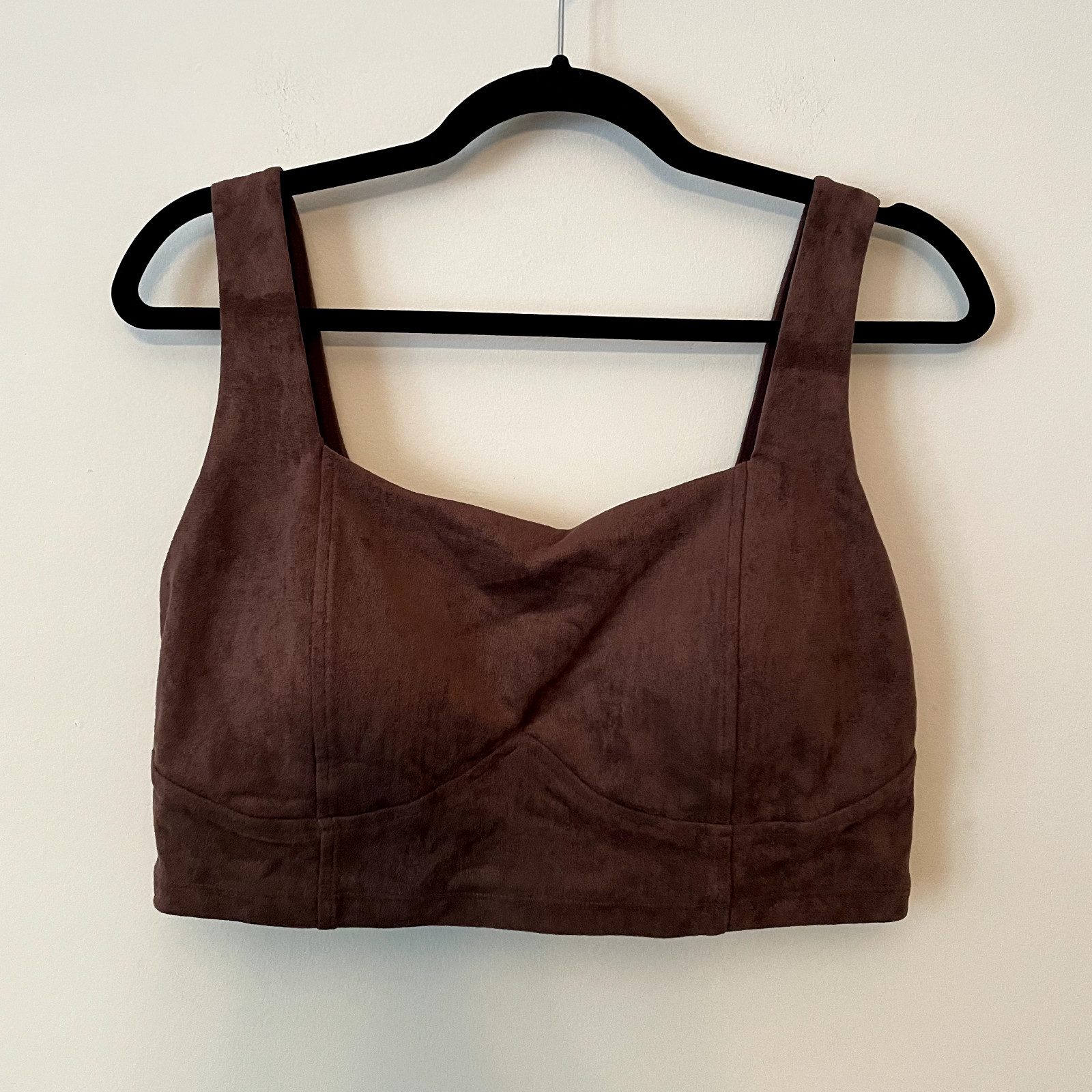 NWT Klassy Network Faux Suede Cropped Tank Brown Sz L Built-in Bra Stretch Soft