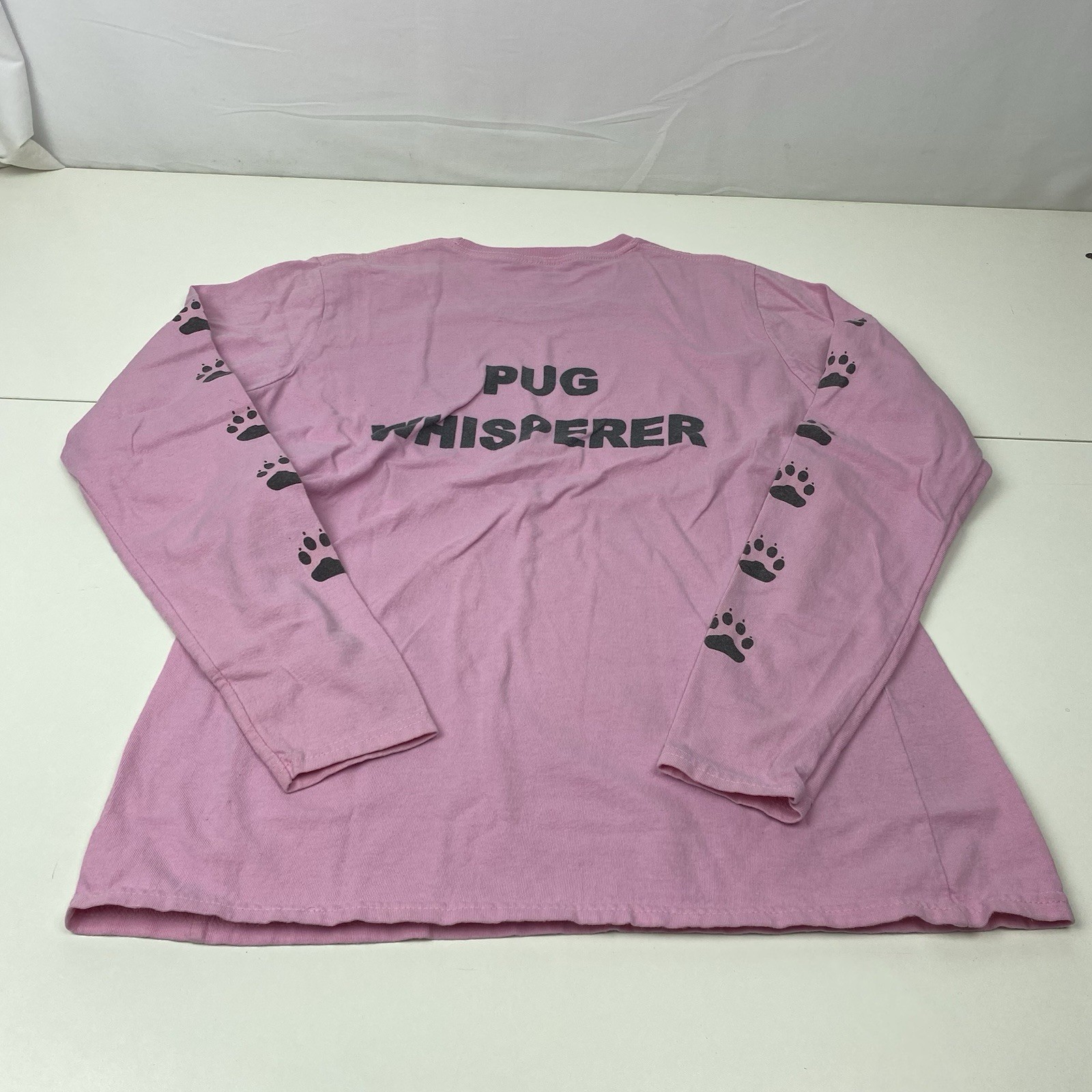 Port & Company Pug Dog Lovers Womans M Medium Pink Graphic Long Sleeve T Shirt