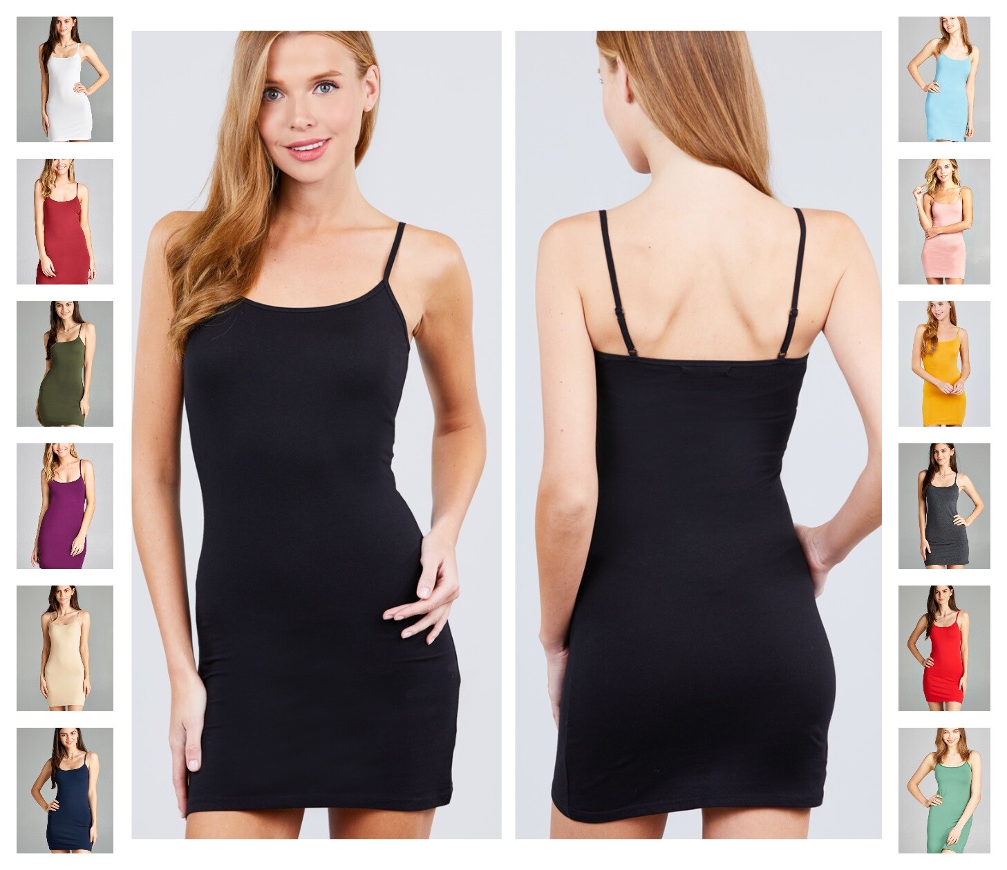 COTTON SPANDEX EXTRA LONG CAMI CAMISOLE TUNIC TOP BODYCON MINI DRESS SLIP S-XL