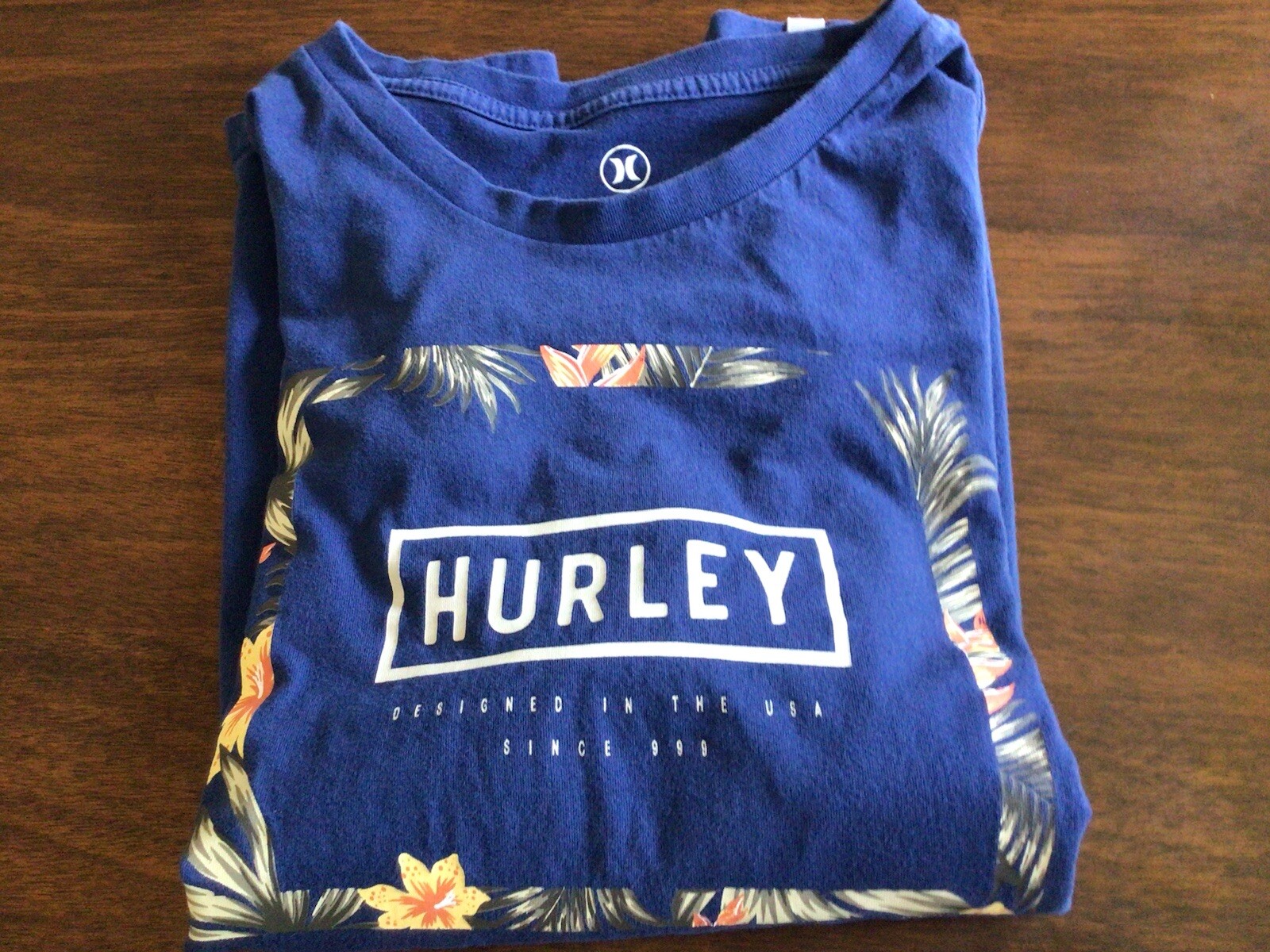 Hurley Women Blue Floral Flower Graphic Logo T-shirt Top Size Small