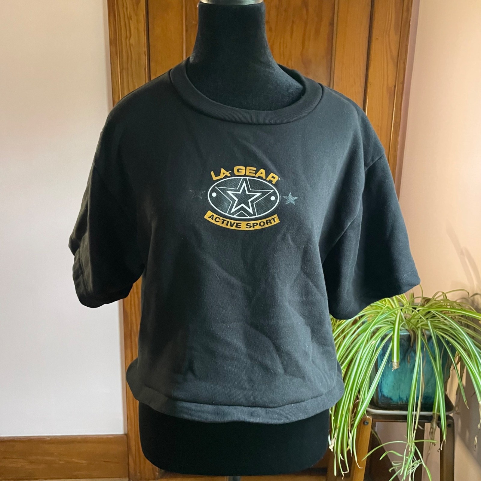Vintage 90s LA Gear Short Sleeve Sweater Womens M Black Retro Streetwear Indie