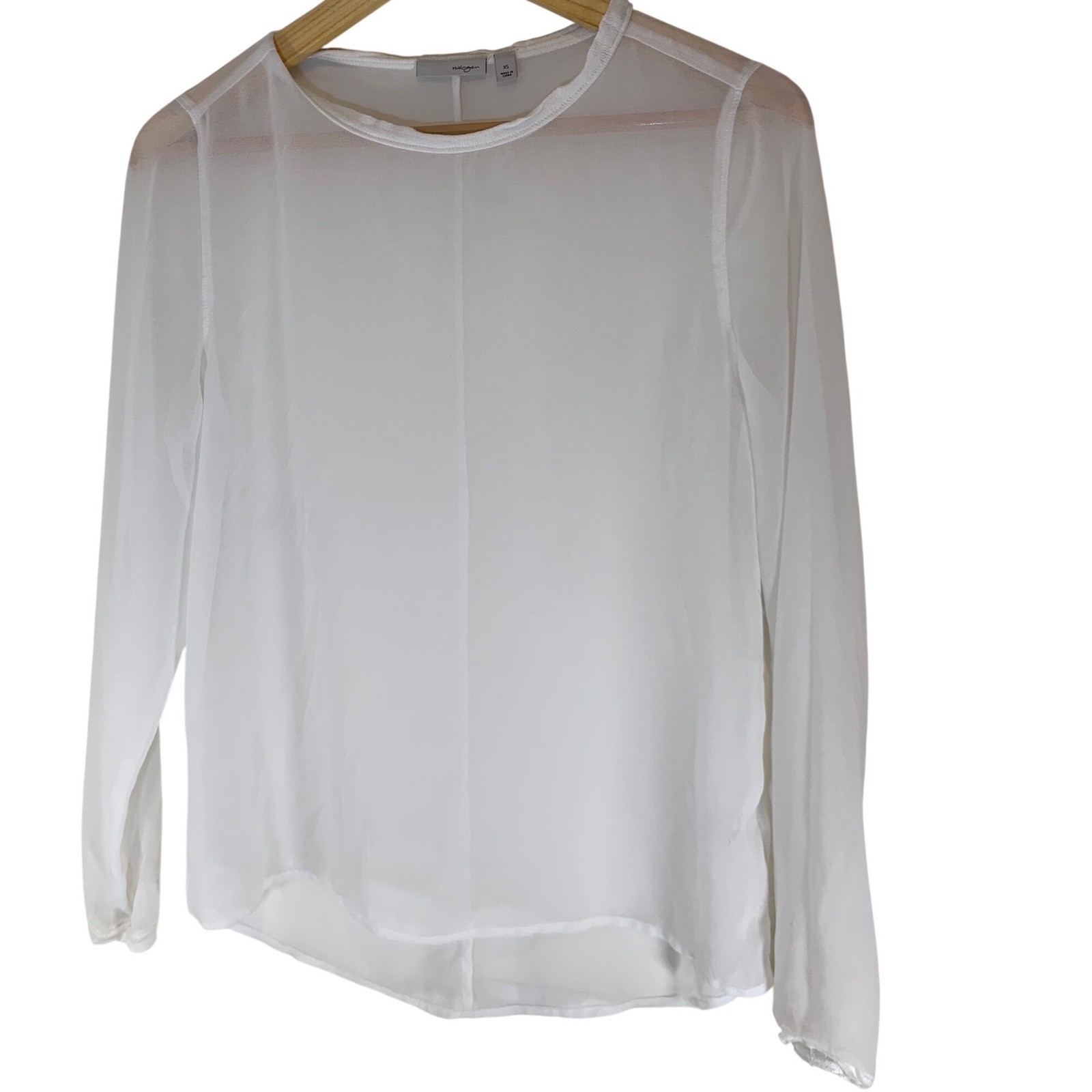 Fairy Sheer Long Sleeve Blouse Size XS White Minimalist Chic Women airy layer