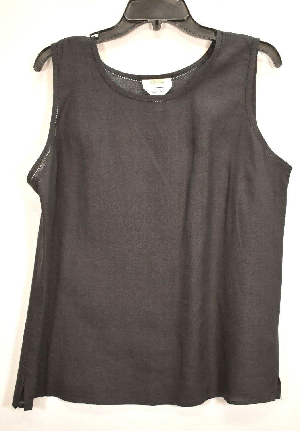 Talbots Womens Solid Black Sleeveless Side Split Round Neck Casual Tank Top 16
