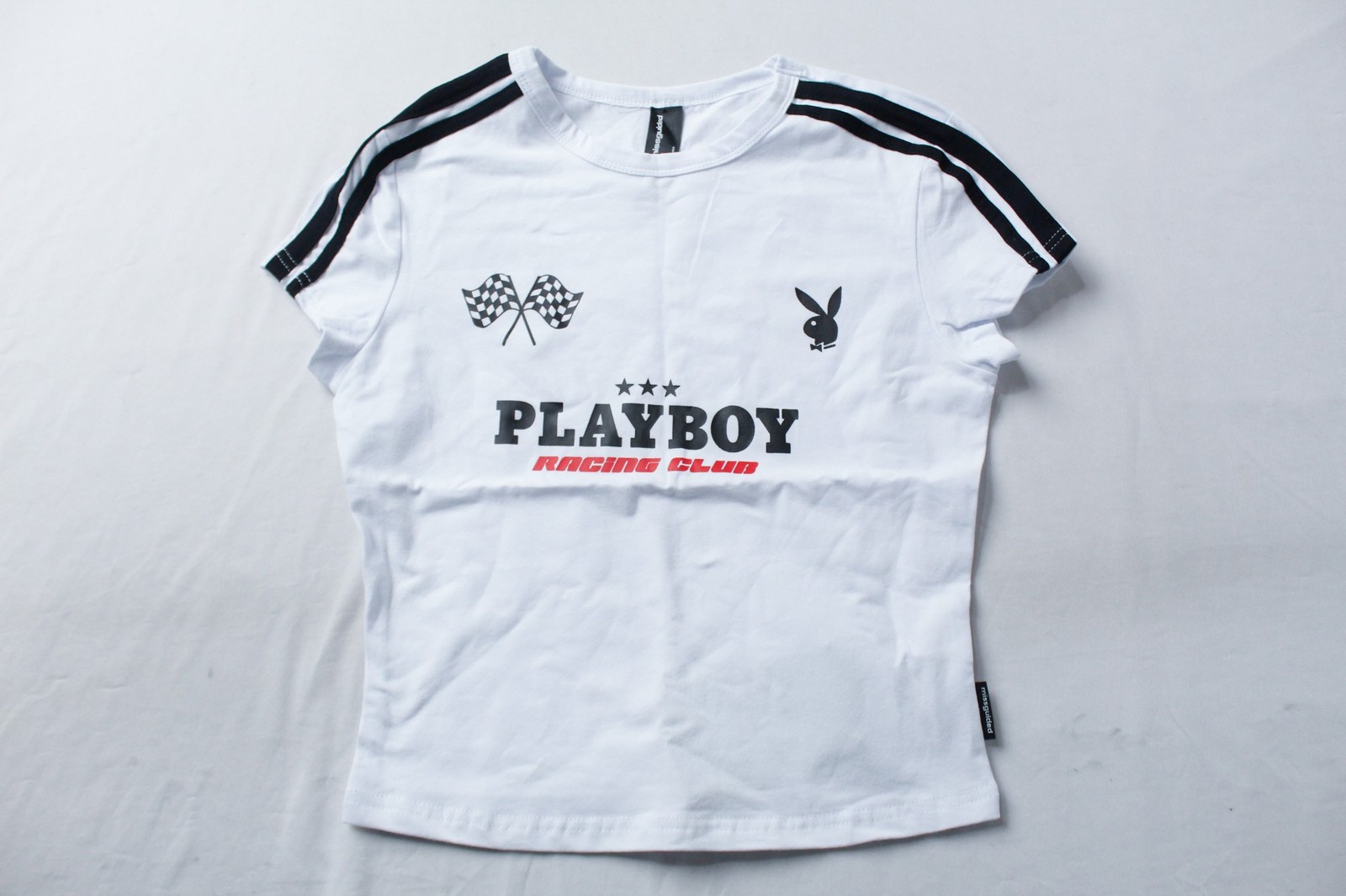 Playboy X Missguided Women’s Basic Racing Club T-Shirt JL3 White Small NWT