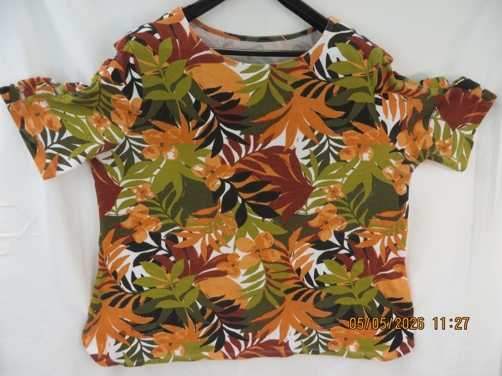 RUBY RD. SZ XL 100% Cotton Green/Orange/Maroon Knit-Cloth Top Tee Shirt