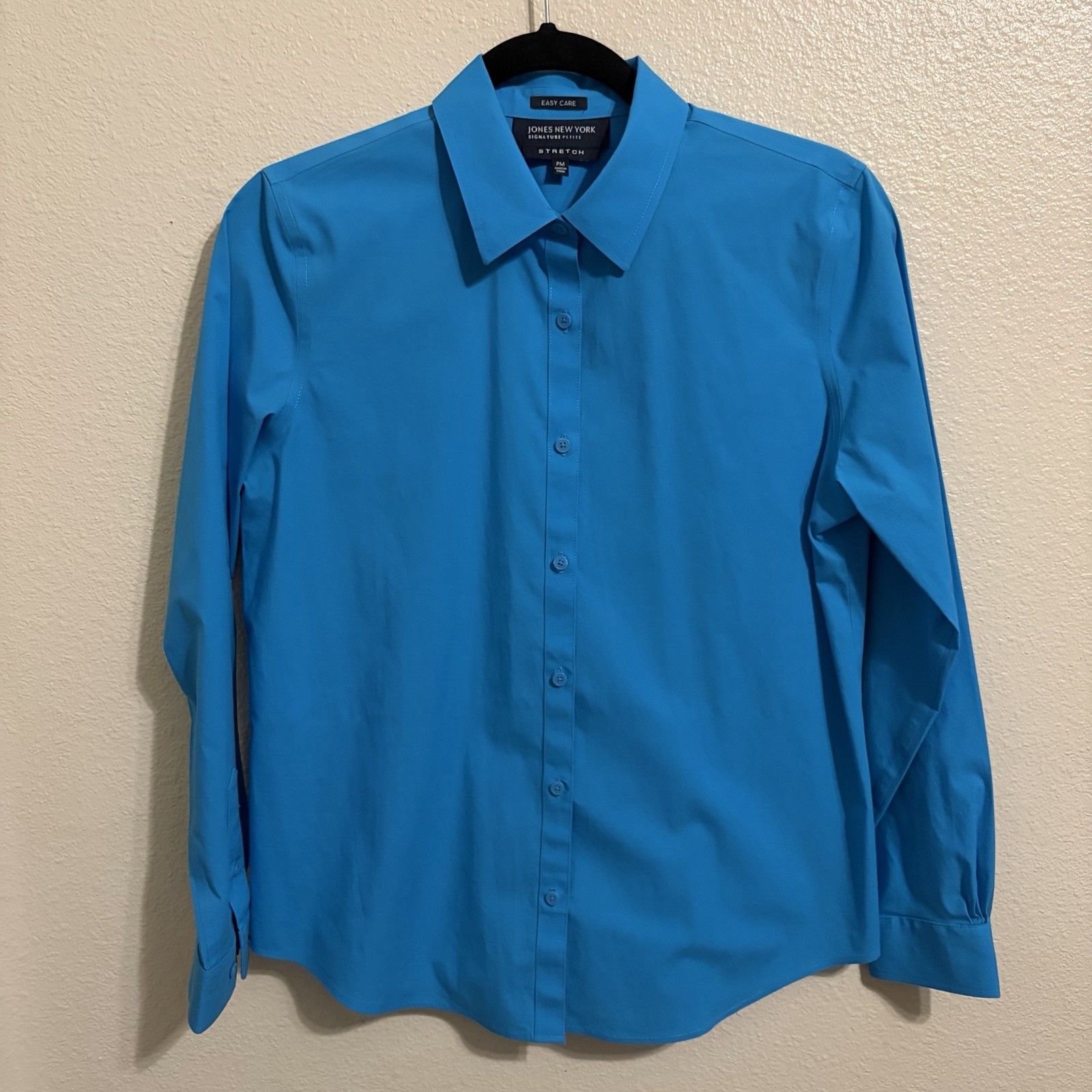 Jones New York Easy Care Button Up L/S Shirt Canyon Blue Women Petite Medium PM