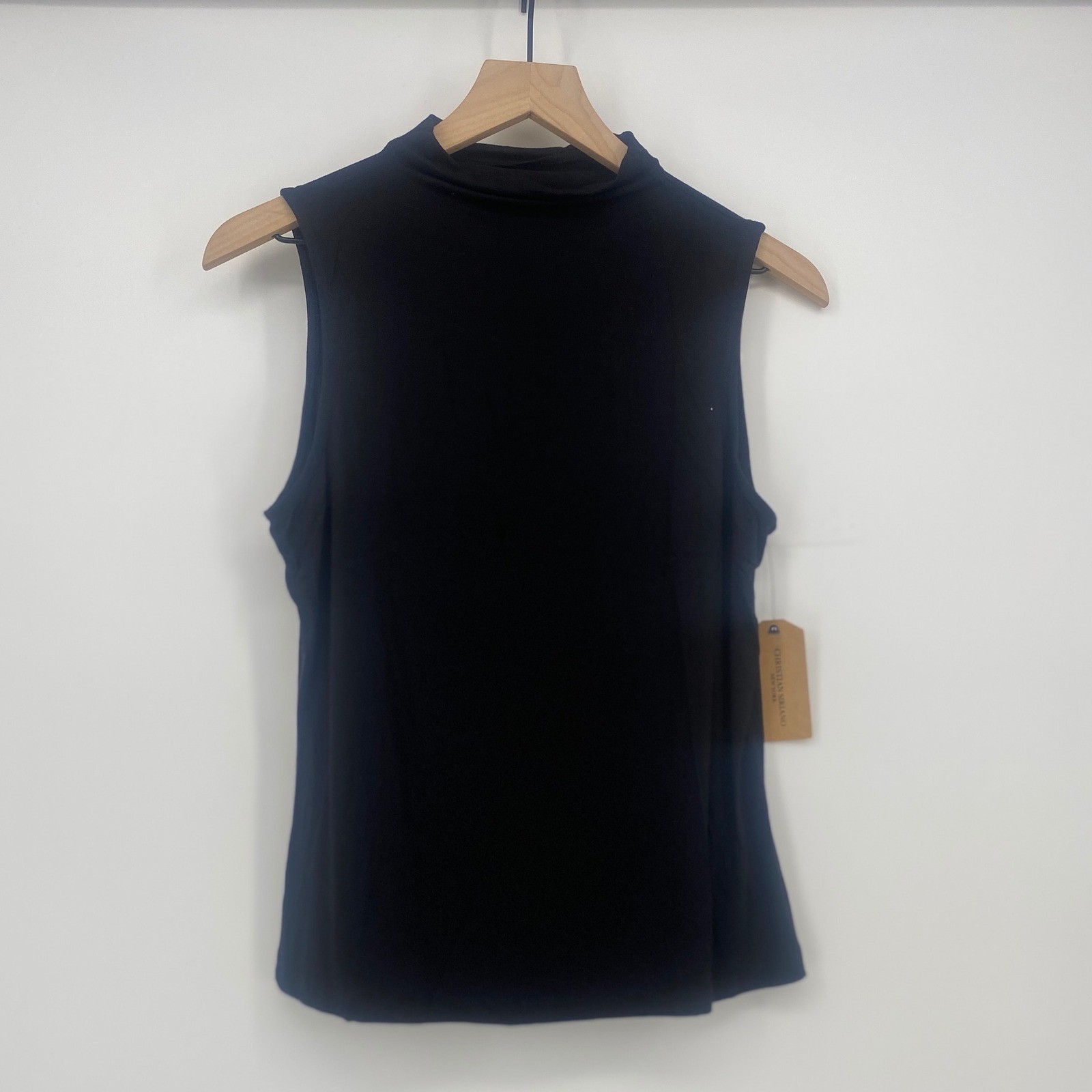 Christian Siriano Sleeveless Top Large Black Mock Neck Jersey Minimalist NWT