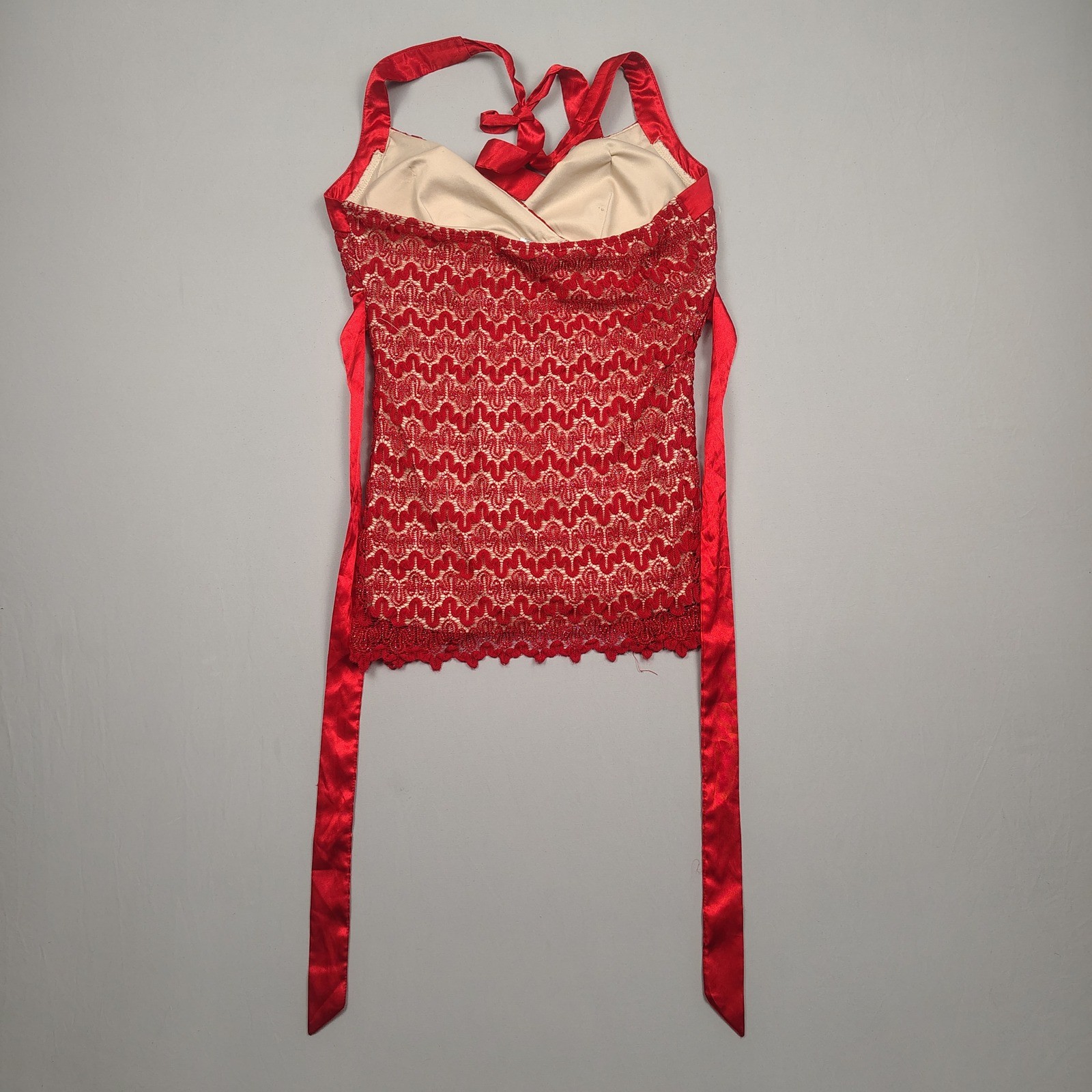 Studio Y Halter Top Women Large Red Metallic Lace Satin Tie ITM11067-80K Nylon