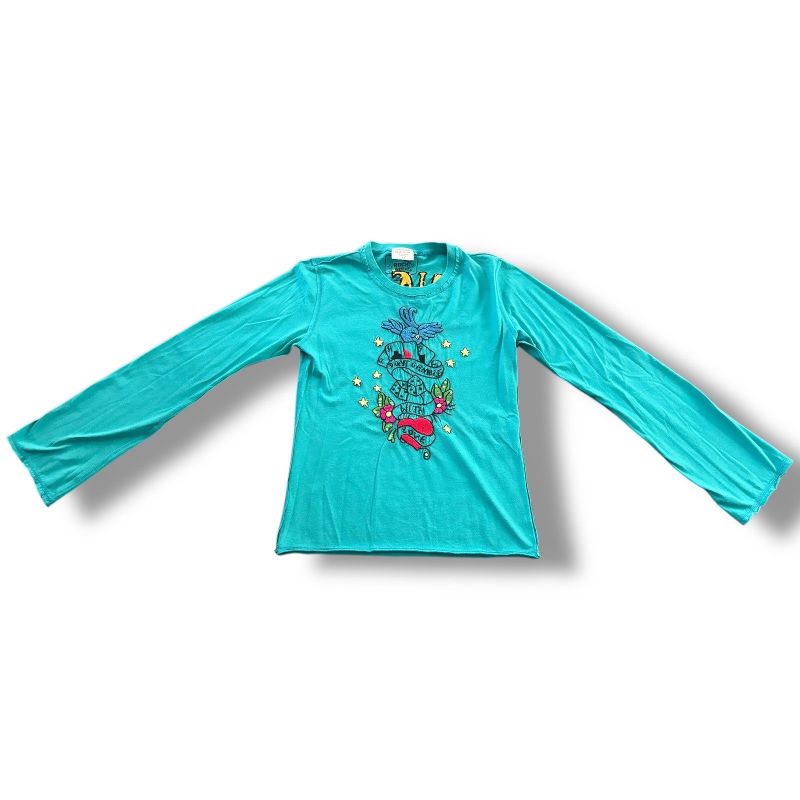 Vintage Embroidered Patch Shirt Top Women’s Medium / M Y2K 00s Blue Love