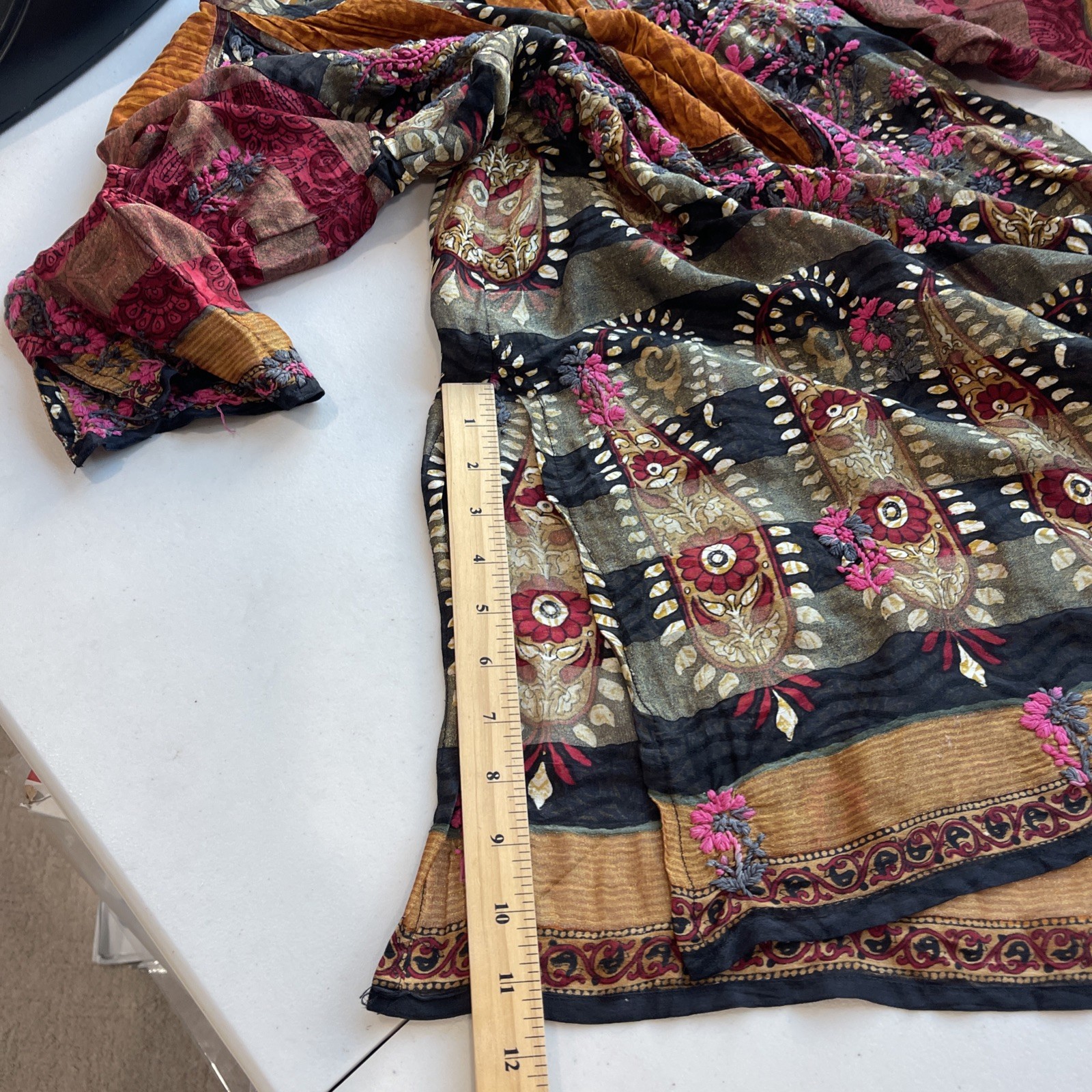 Embroidered Tunic Boho Artsy Sheer Shimmer Blouse Top Fall Global Travel Floral