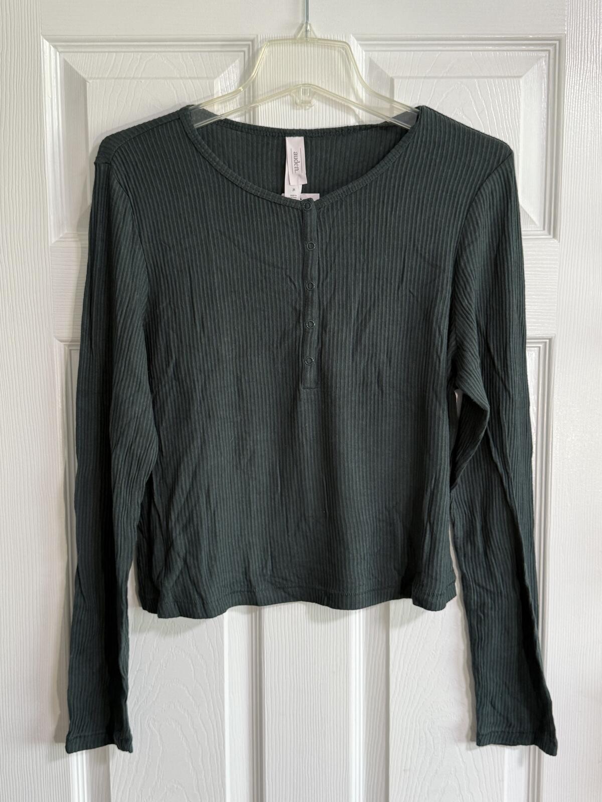 Auden Ribbed Long‑Sleeve Henley Shirt – Dark Green, Size XL, NWT