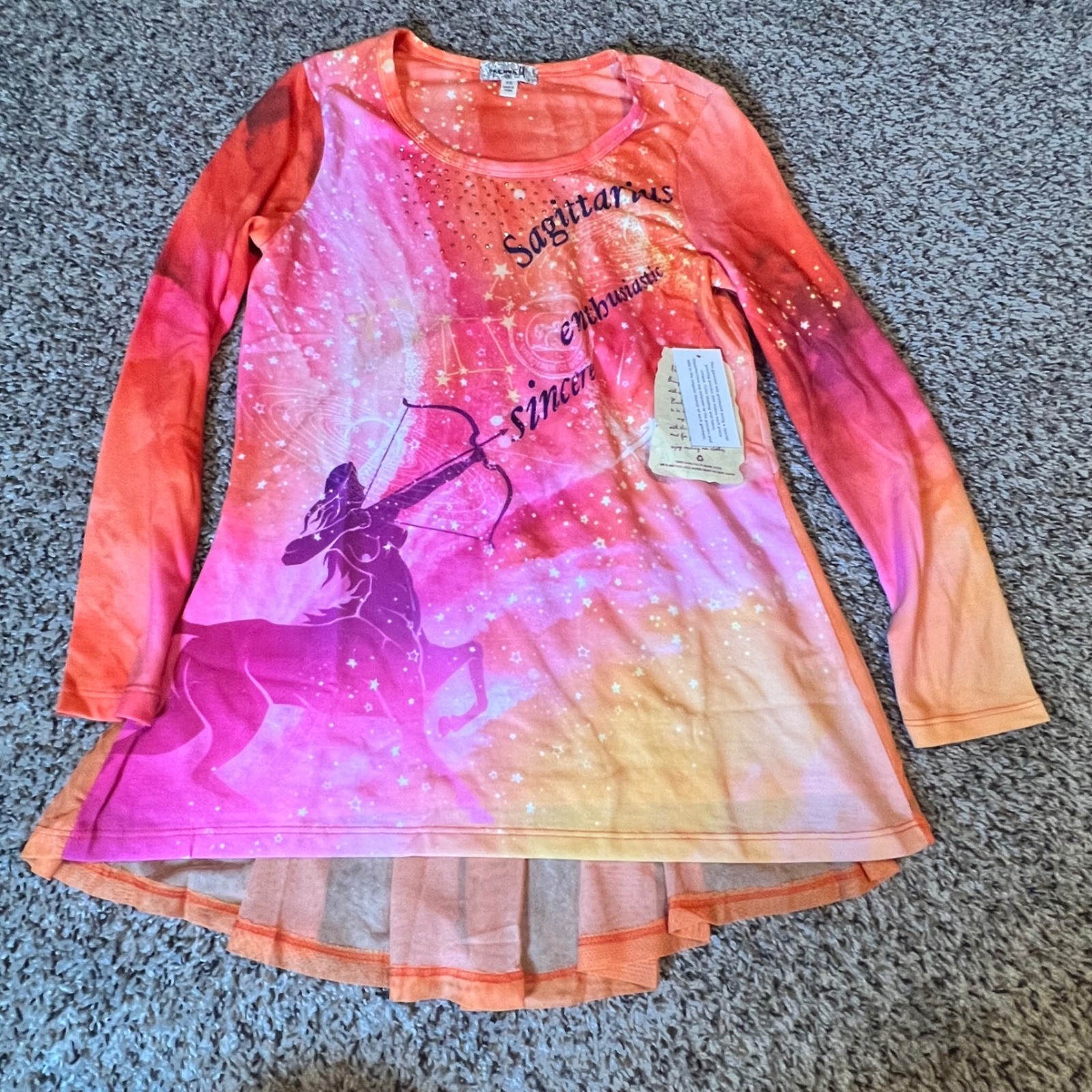 One World Sagittarius Horoscope Celestial Tie Dye Long Sleeve Top Women’s XS