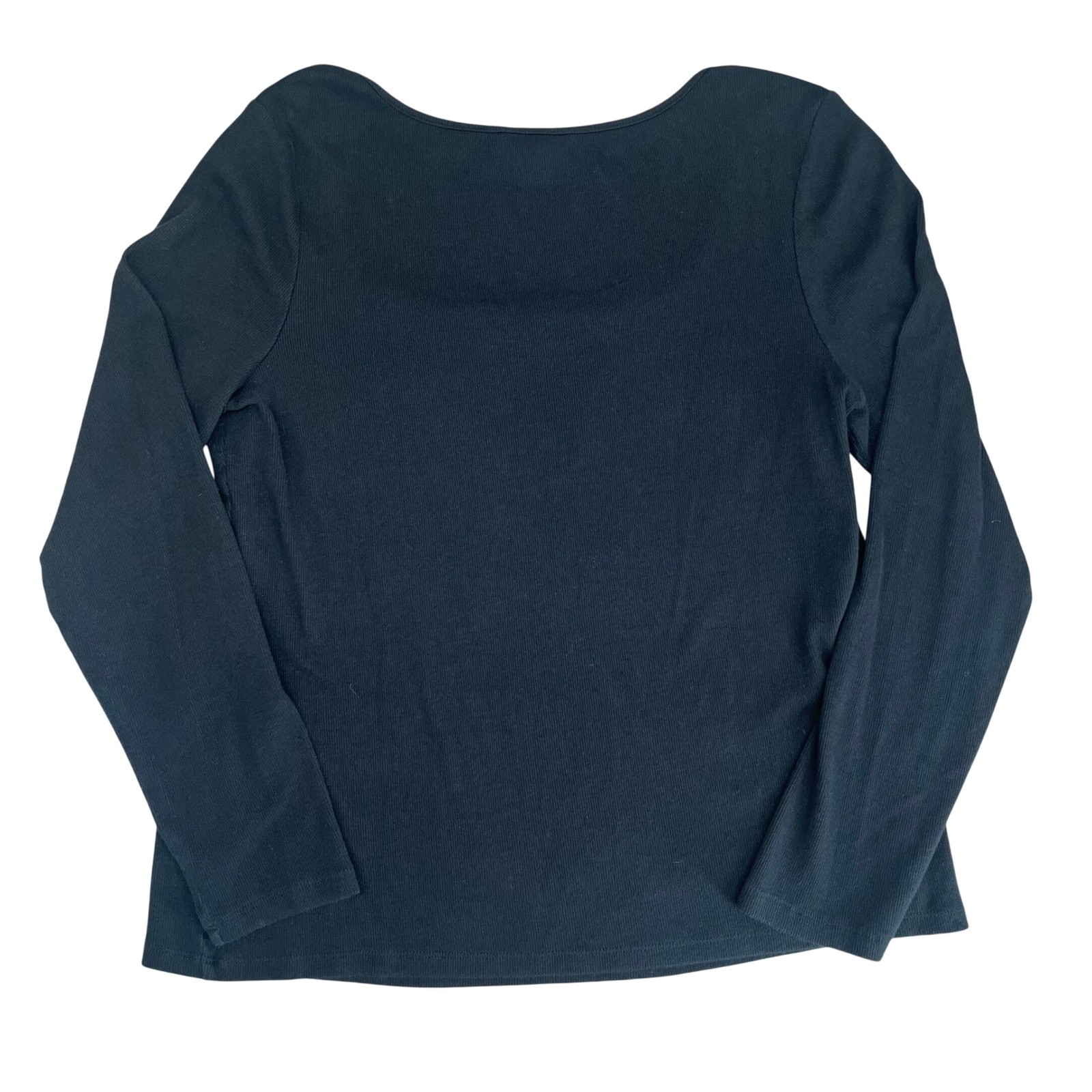 Banana Republic Ribbed Square Neck Top Womens XL Black Long Sleeve Minimalist