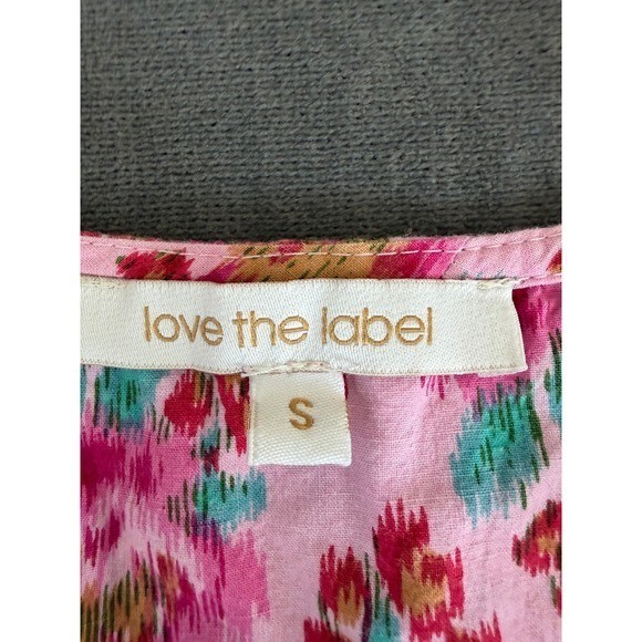 Love The Label Pink Floral Ikat Ruffle Flutter Sleeve Cotton Blouse Size Small