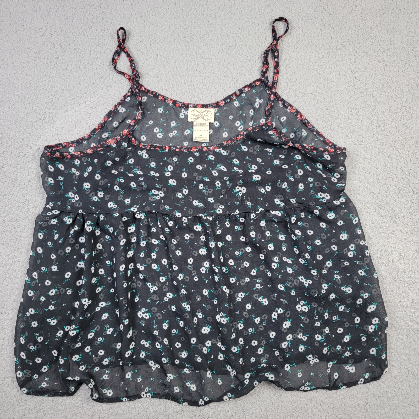 Eyelash Couture Flirty See Thru Tank Top Women’s XL Floral Pattern Black