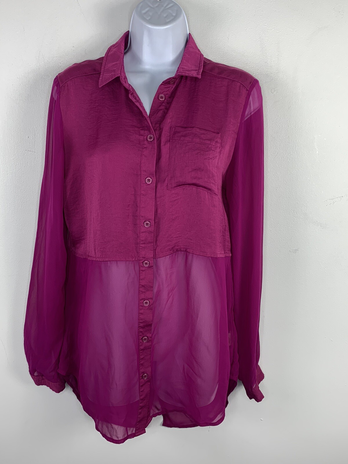 Free People Top sz S Purple Pink Sheer Modern Femme Boho Minimalist Designer