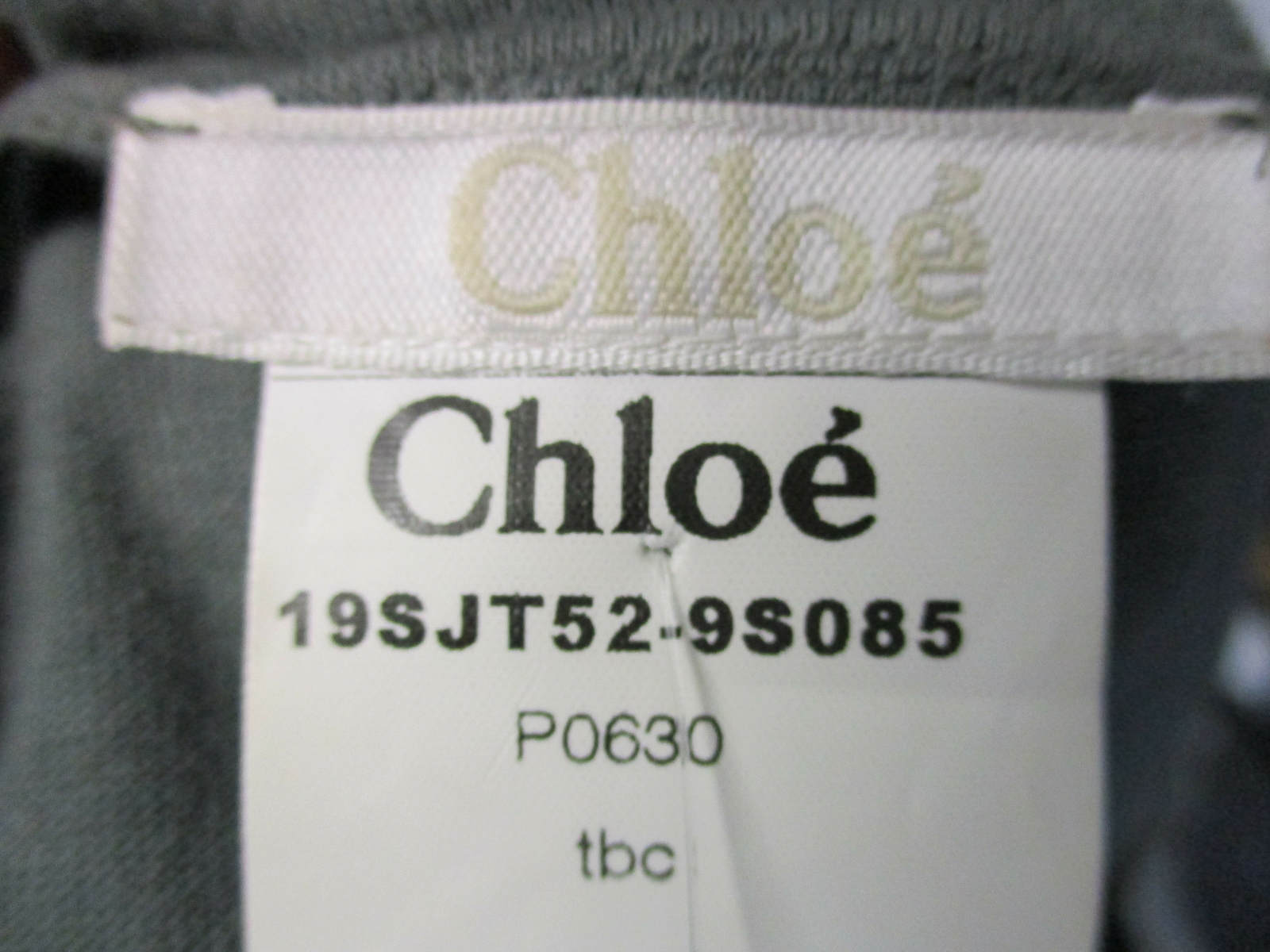 CHLOE grey cotton white silk cap sleeve scalloped trim t shirt top sz M