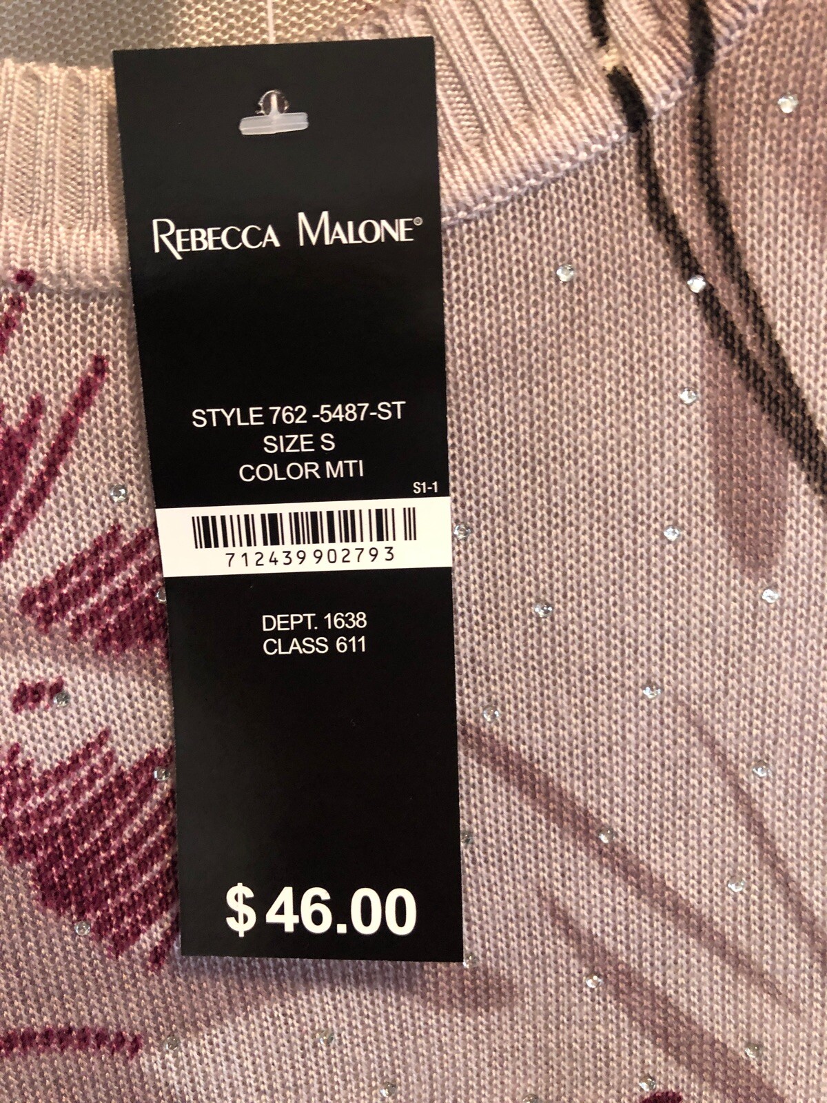 NWT Rebecca Malone Acrylic Embellished Sweater Top-S (Retails $46.00)-(BinB)