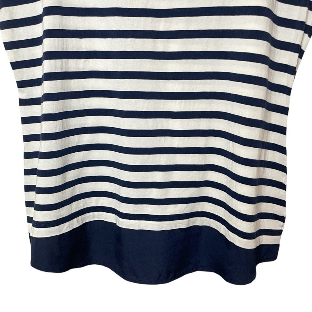 ANNE KLEIN NWOT White & Navy Sailor Striped Cap-Sleeve Top, Gold Logo Zipper, 1X