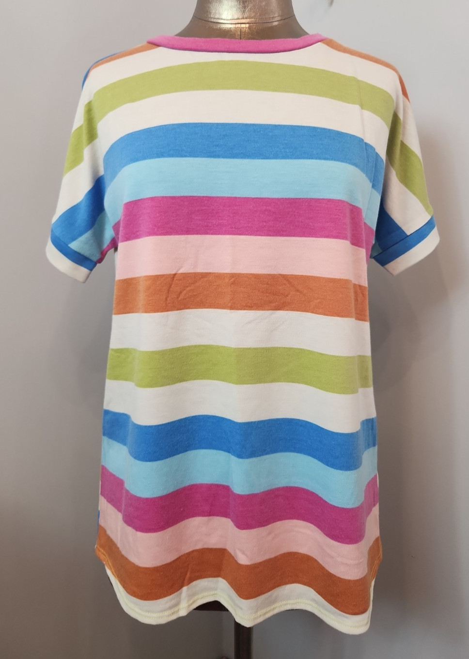 Bombom Multi-Color Striped Shirt Womens Size M Chest 40 Short Sleeve 318-37485