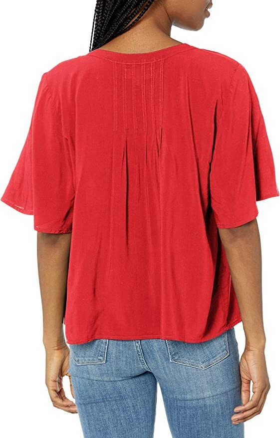 VELVET By Graham & Spencer Jaycee Split Neck Blouse Top Strawberry S $99 D6