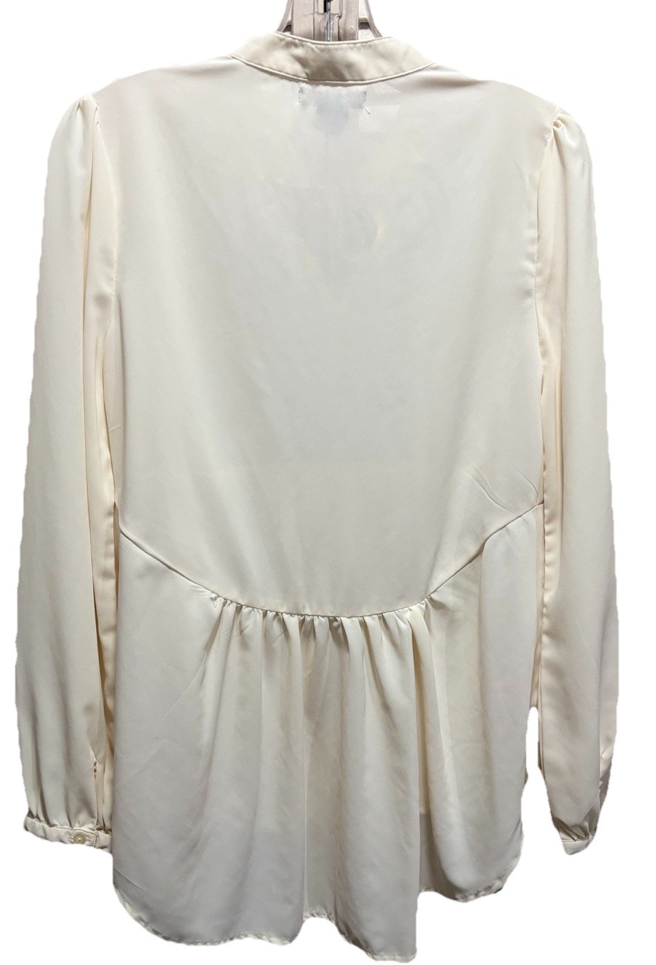It’s Pink Chiffon Cream Tie/Tassel Neck Blouse Size M Long Sleeve Sequin Metalli