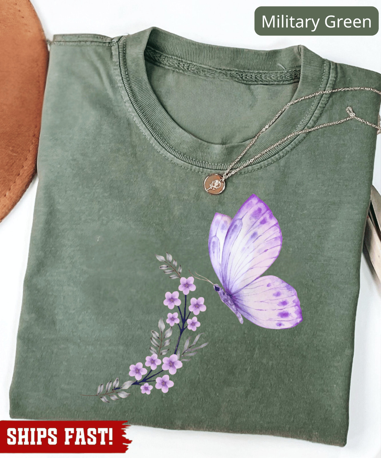 Butterfly Floral Shirt, Botanical Tee, Gift for Her, Flower Graphic Tshirt, Spri