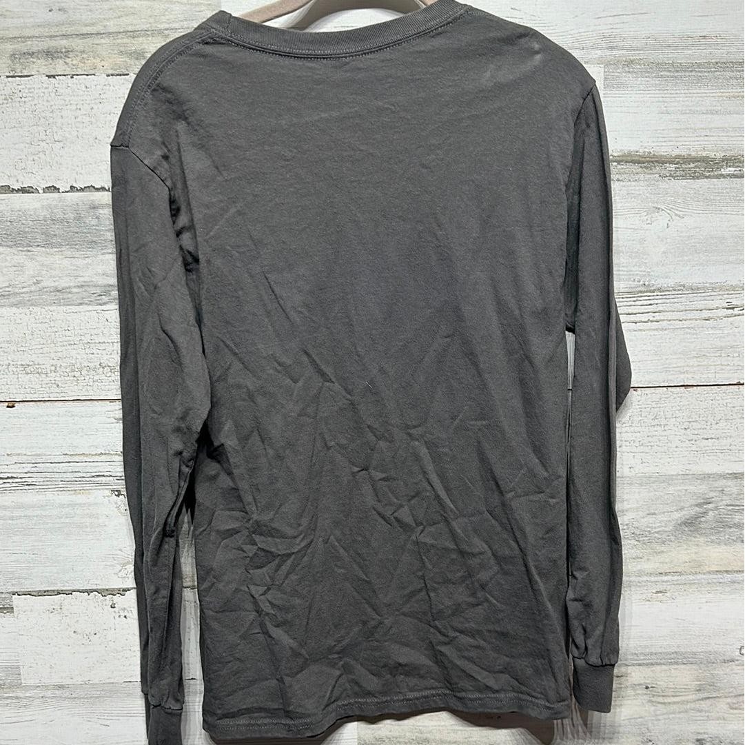 Gildan WWJD Long Sleeve Shirt Women Small Gray Graphic Rock Aesthetic EUC