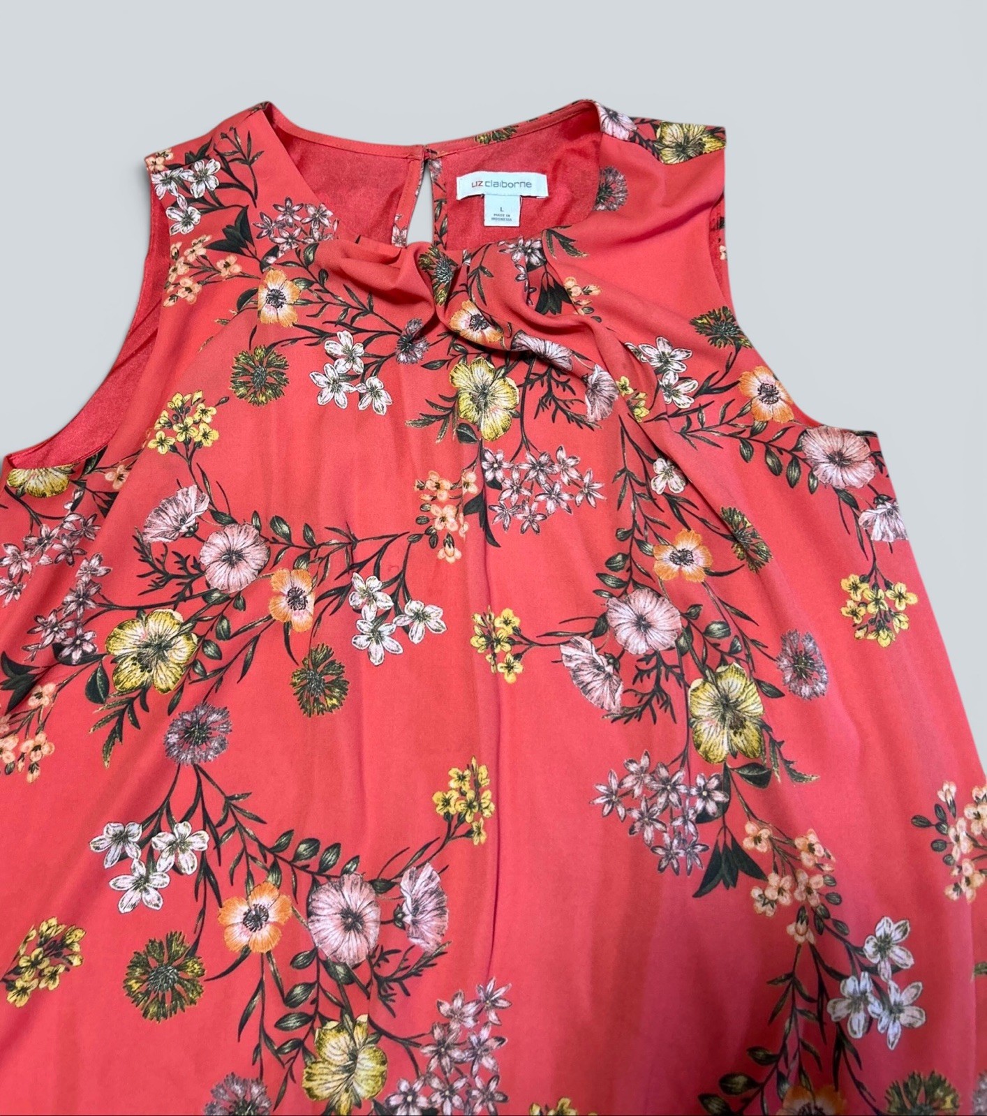 Liz Claiborne Top Womens L Orange Boho Sleeveless Pleated Elastic Waist