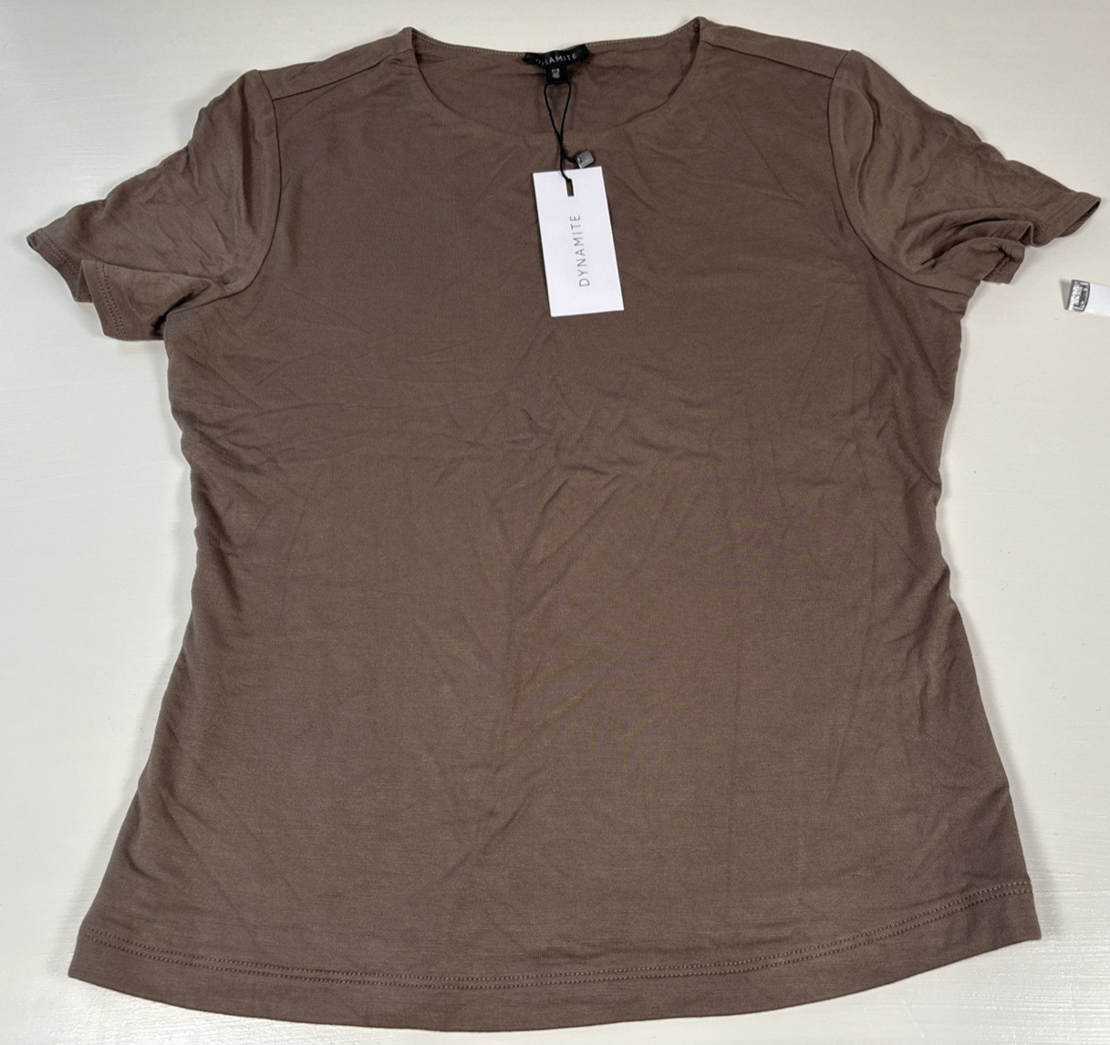 Dynamite Solid Short Sleeve T-Shirt Soft Brown Round Neck Size P/S