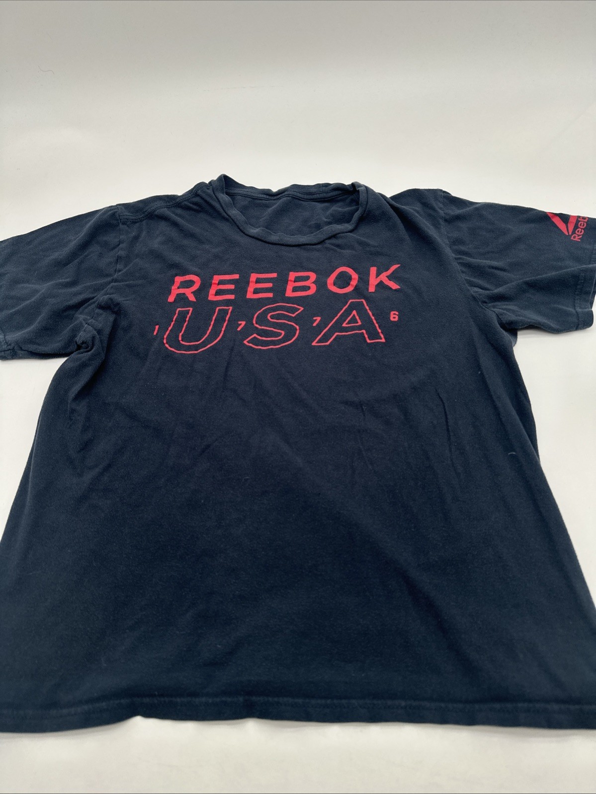 Reebok USA T-Shirt Women Large Graphic Print Spell Out Blue ..#26089