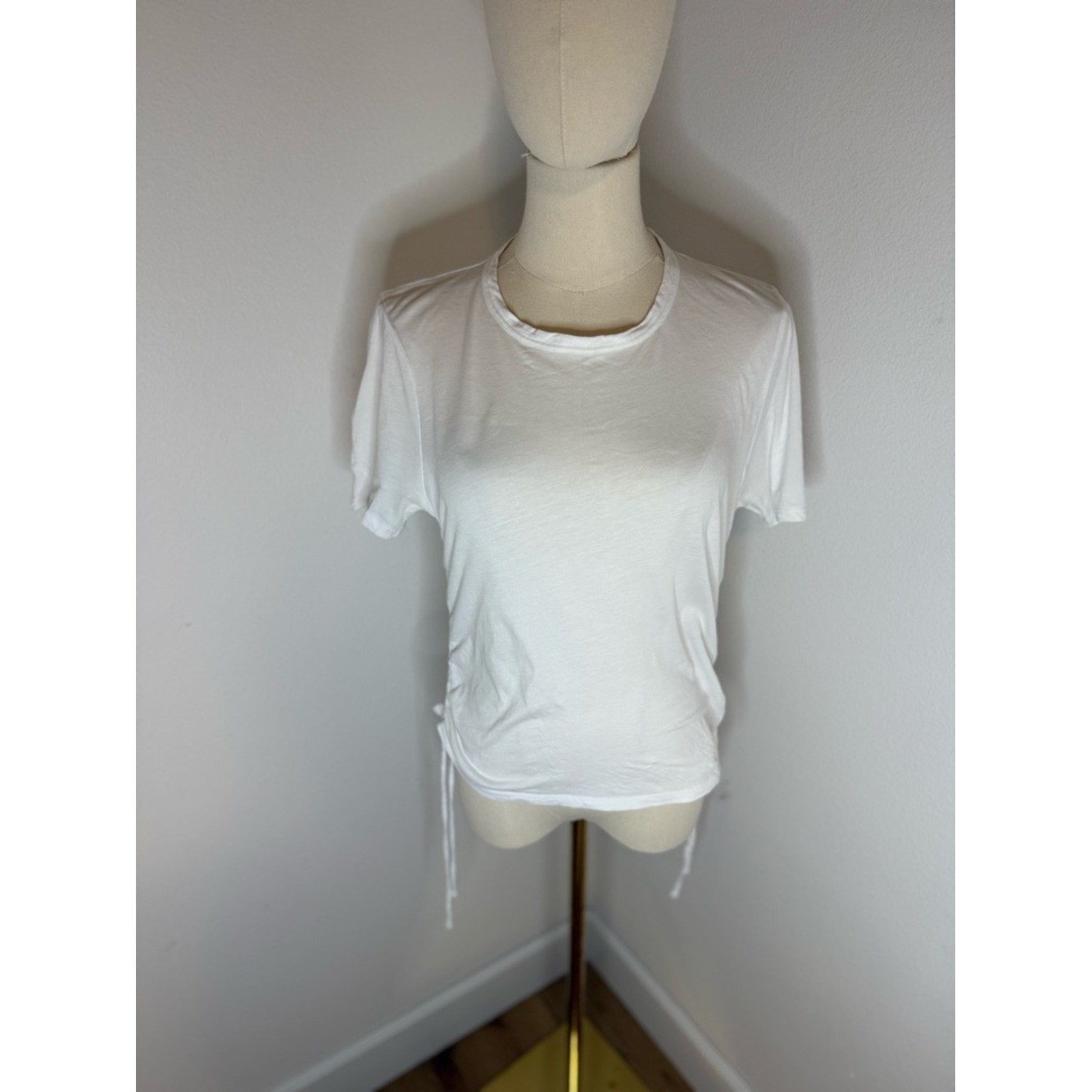 Veronica Beard White Short Sleeve Crew Tee with Side Ties 100% Pima Cotton – M