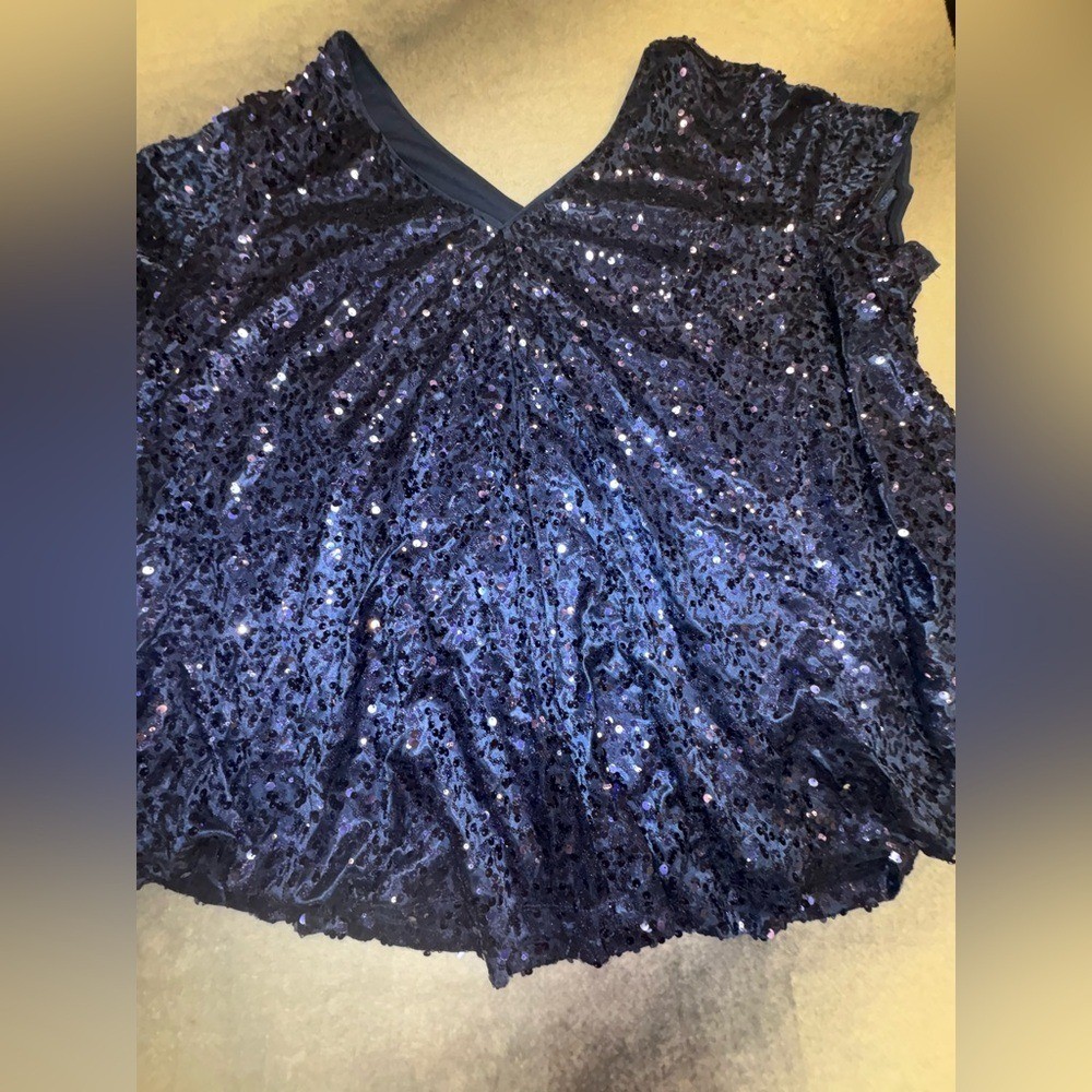 (A4) Roaman’s Sequin Tunic Top Size 30W Plus Size Blue Sparkle Party Blouse Like