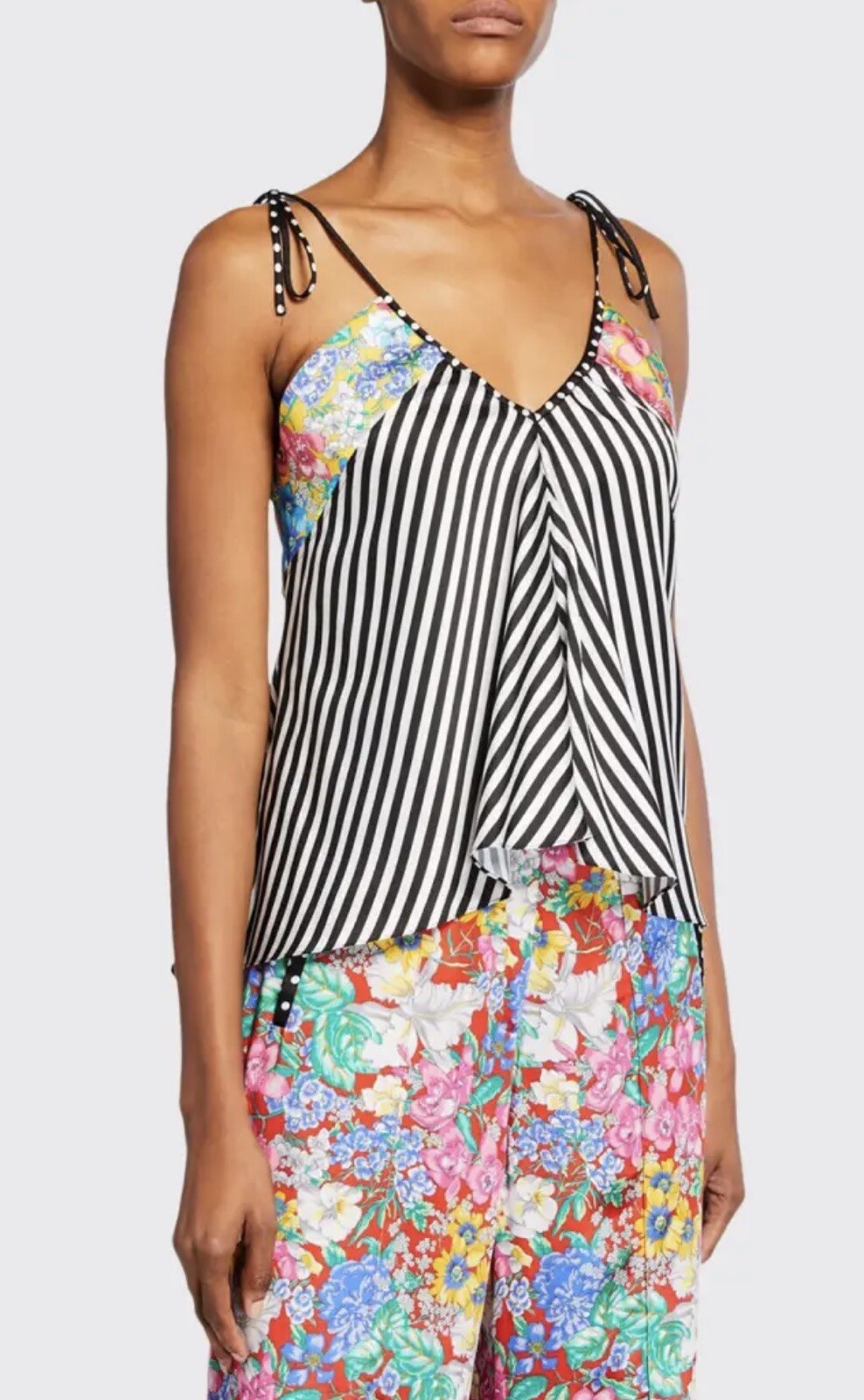 Aquazzura x Racil Designer Striped V-Neck Tie-Shoulder Tank Sz 38 Or 6 MSRP $500