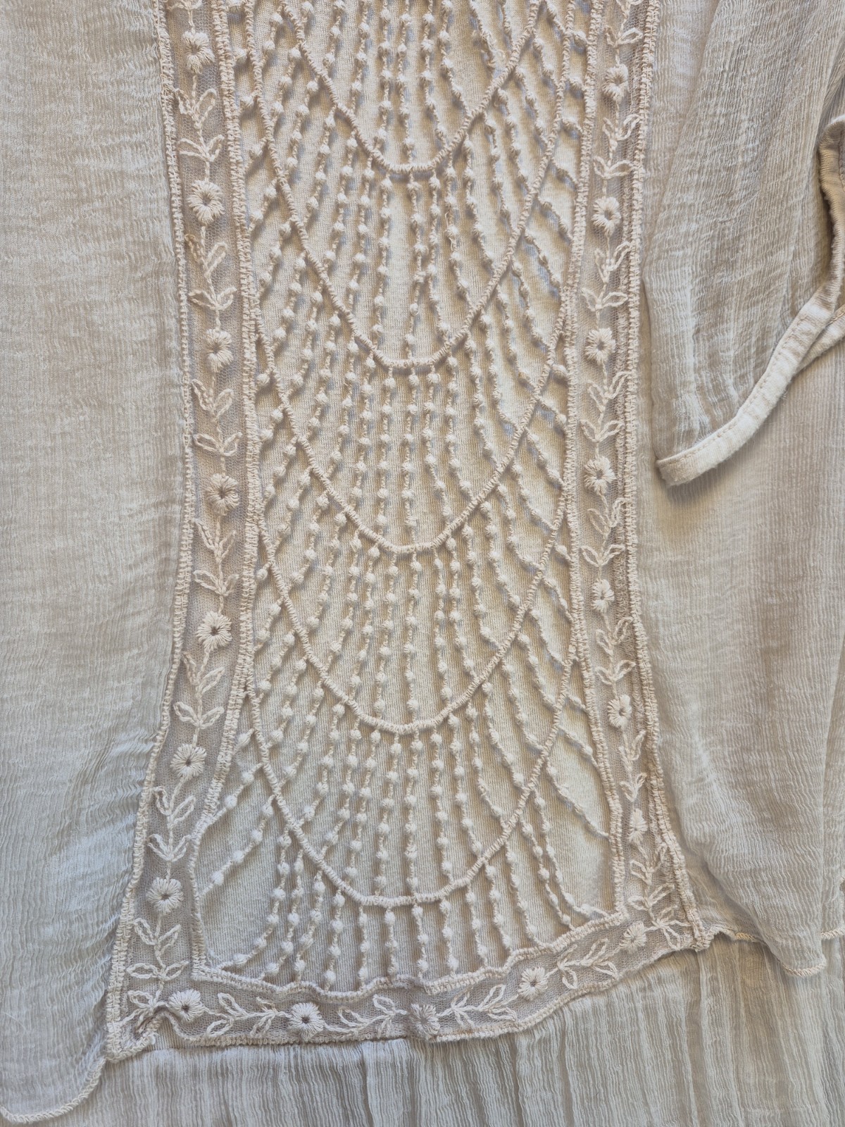 AMBRA Made In Italy Boho Embroidered Lace Blouse Top Beige Tan Size M Medium