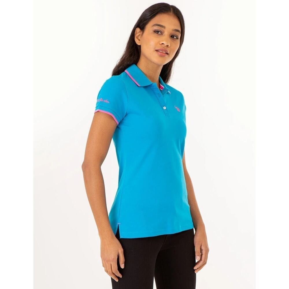 U.S. Polo Assn. Women’s Tipped Solid Polo Shirt – Color Downtown Blue – Size M