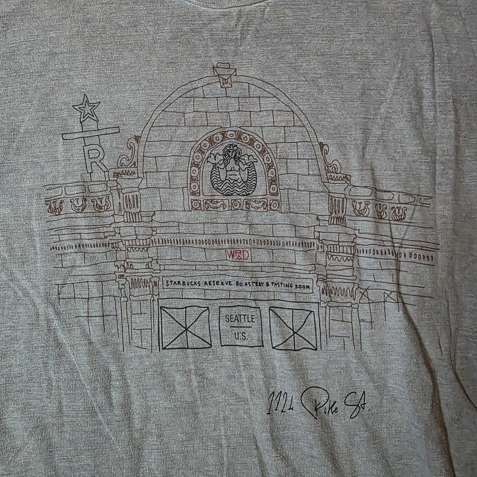 Starbucks Reserve Pike St Roasting Room L/XL Grey Short Sleeve Shirt