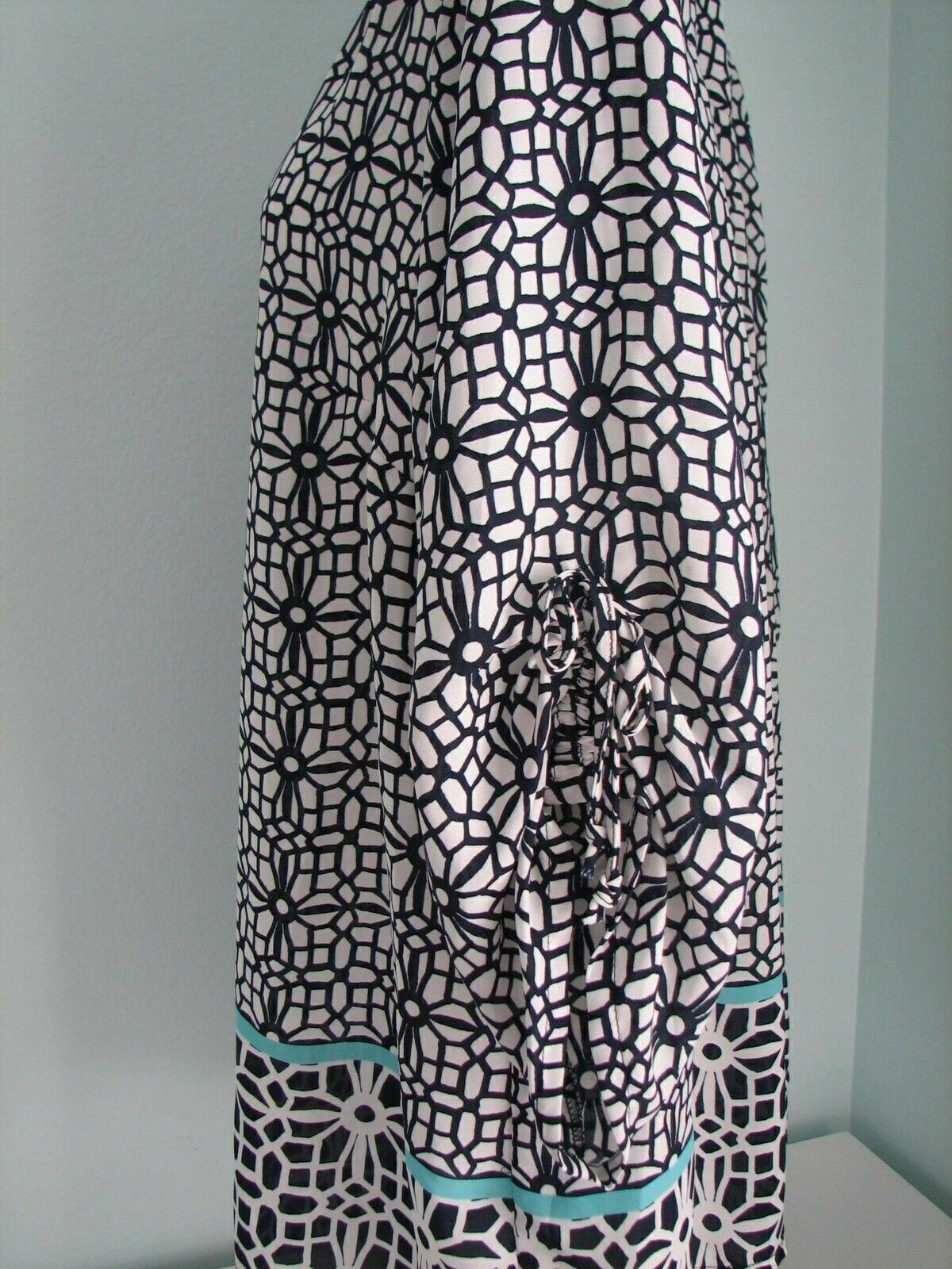 Plus Size V Neck Navy Print Tunic Top Blouse Tacera Long Length 2X