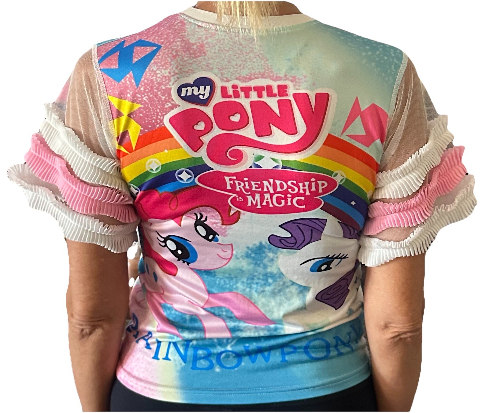 My Little Pony Friendship Is Magic Rainbow Pony Mesh Ruffle Sleeve Top Festival