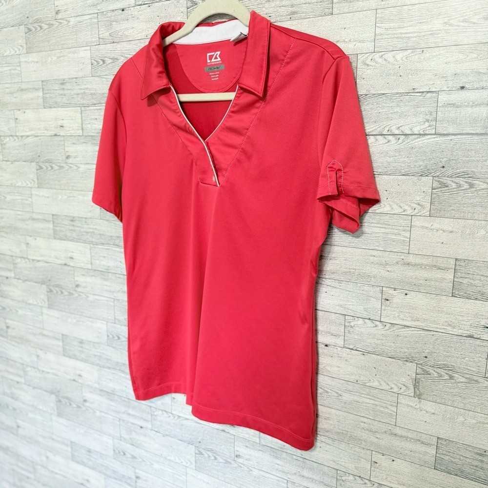 Cutter & Buck Dry Tech Womens Polo Asymmetrical Button Collared LOGO Sz-Large