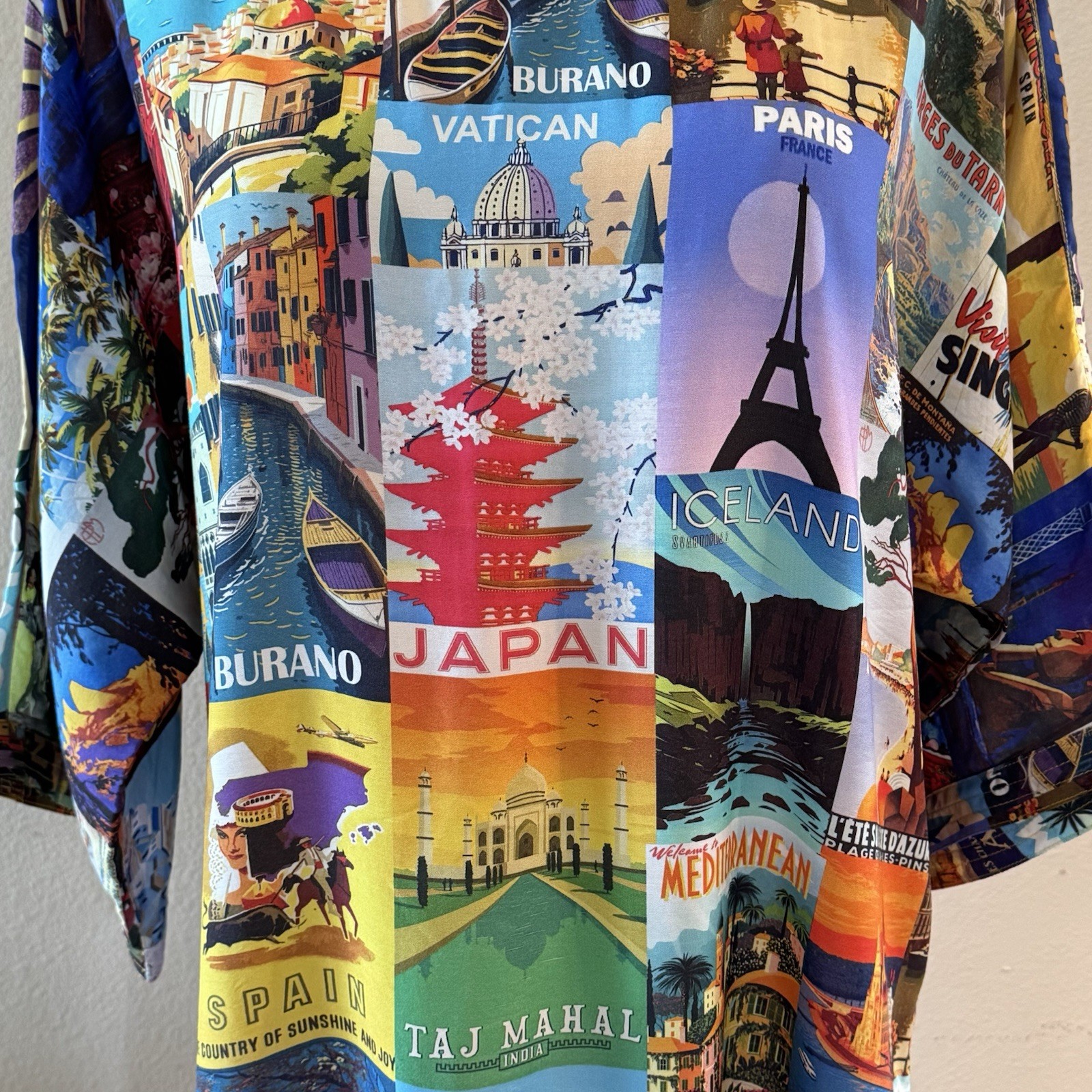 Art To Wear Global Travel Postcard Print Tunic Top Paris Europe XS