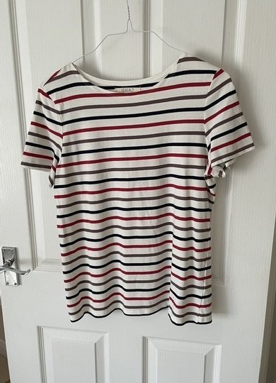 Seasalt Women’s Multicoloured Striped Organic Cotton Sailor T-Shirt Size 14