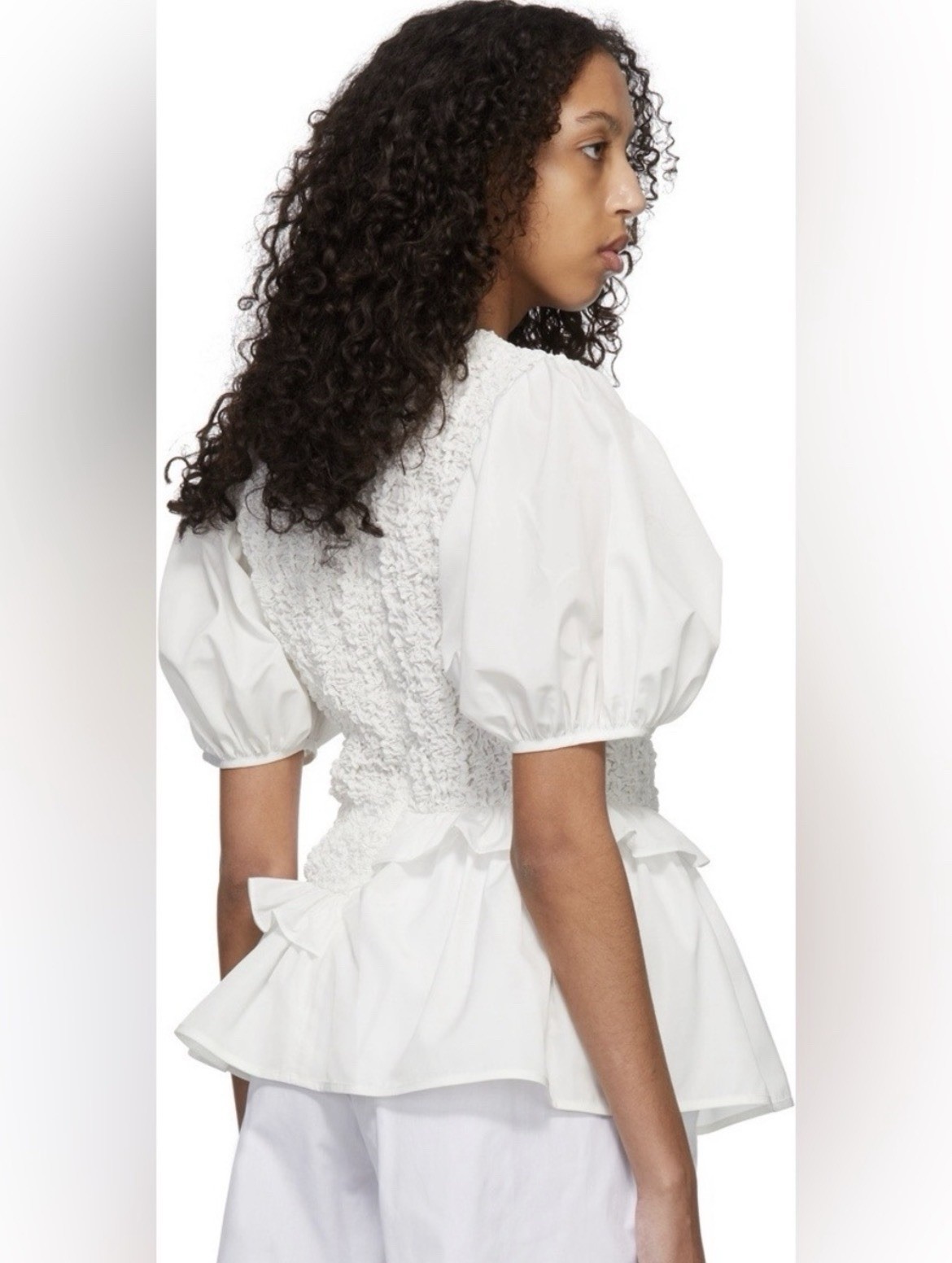 Cecilie Bahnsen White Carrie Blouse Puff Sleeve Ruffle Peplum Top Women’s 4