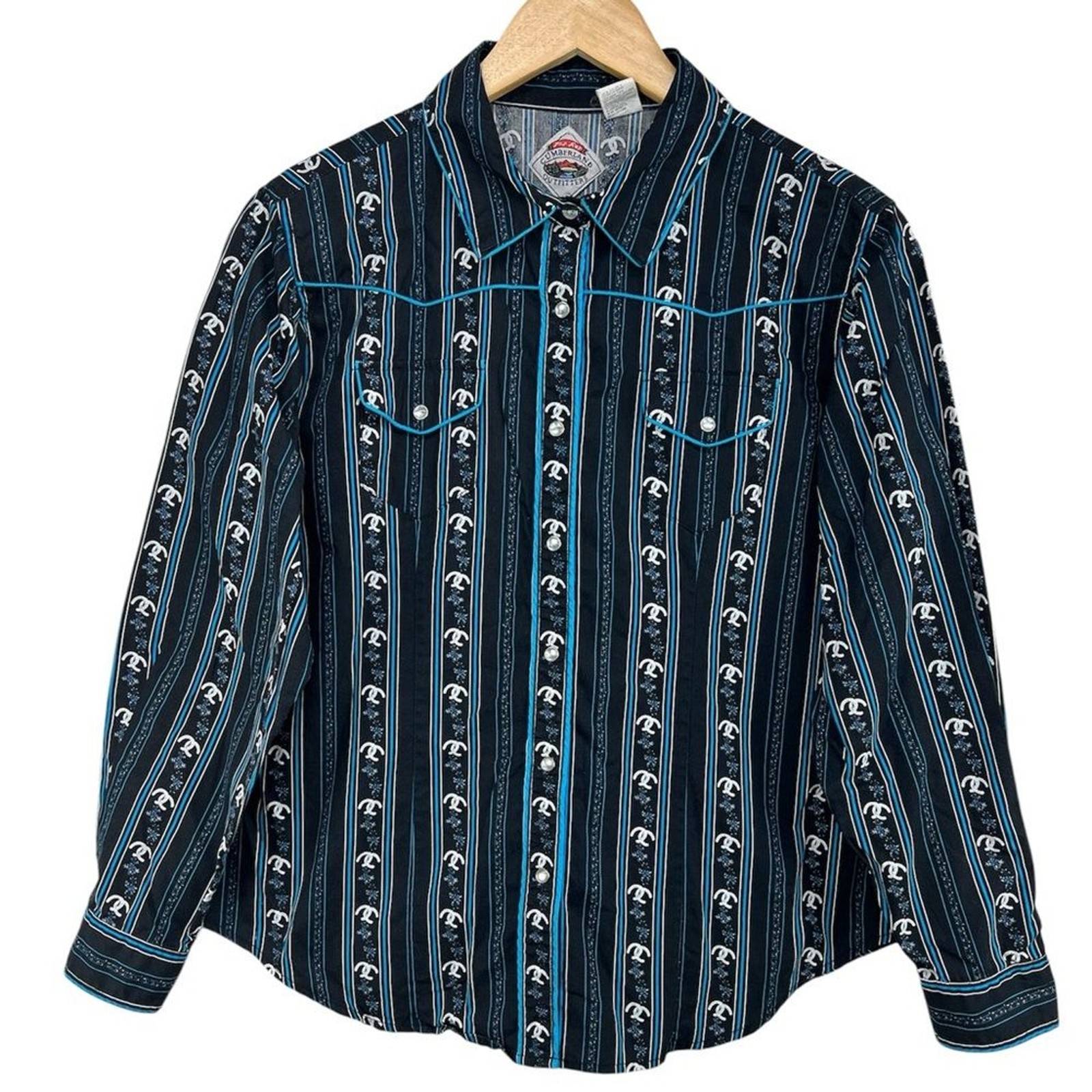 Cumberland Outfitters Vintage Western Horse Shoe Pearl Snap Shirt Womens Large