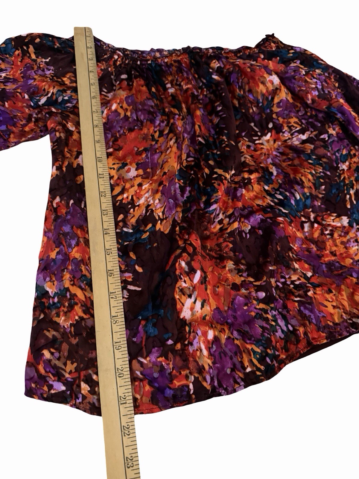 White House Black Market Abstract Off Shoulder Silk Blend Blouse S Office Career