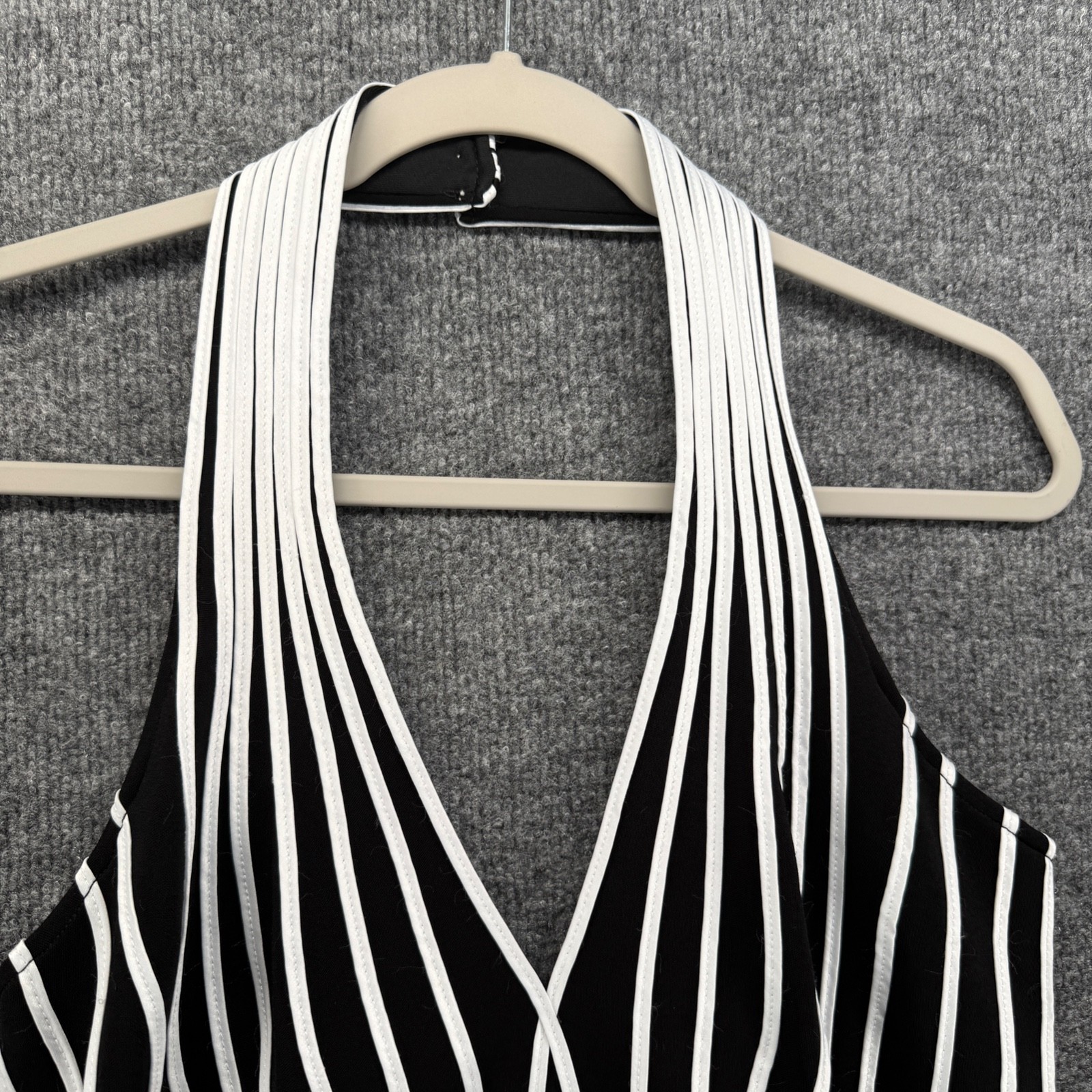 Tadashi Top Womens L Black White Striped Halter Sleeveless Formal Event Cocktail