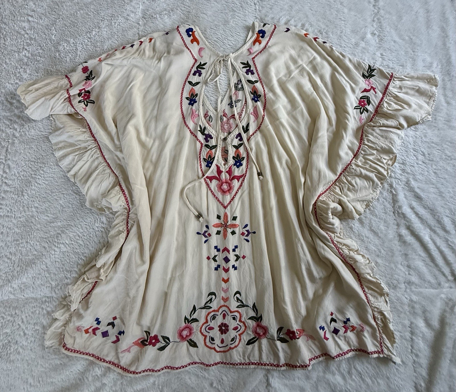 Anthropologie Ruffle Embroidered Cover Up Boho Beach Festival Sz Large/XL Petite